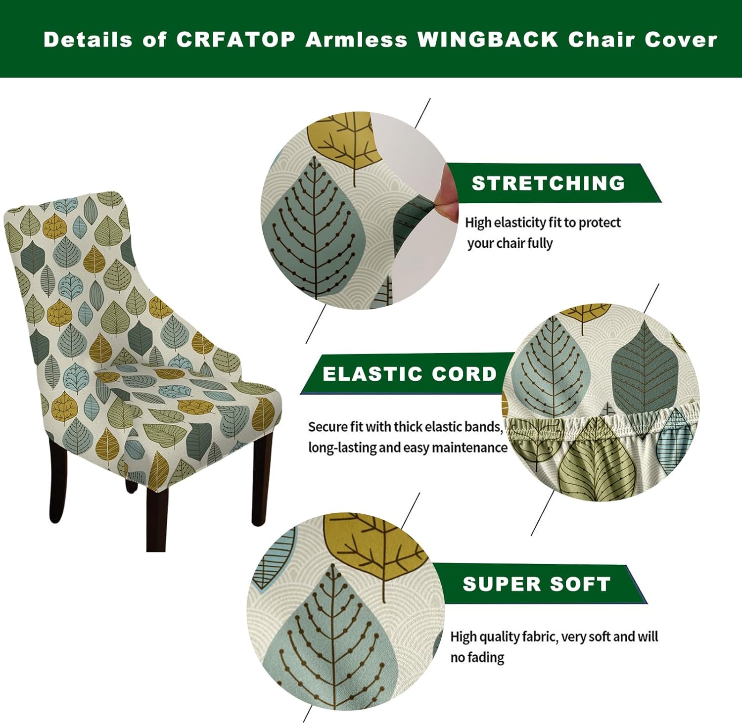 CRFATOP Funda elástica para silla lateral con respaldo de ala, funda estampada para silla de acento lavable, funda reutilizable para silla de