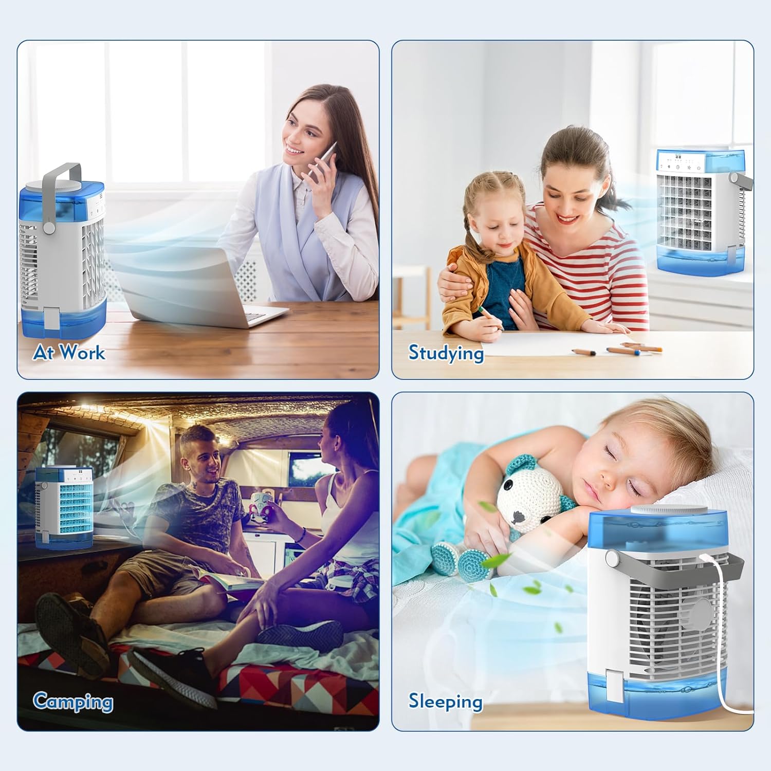 Aire acondicionado portátil, unidad de CA portátil de 54.1 fl oz con control remoto, potente 3 velocidades, 7 colores, enfriador de aire evaporativo
