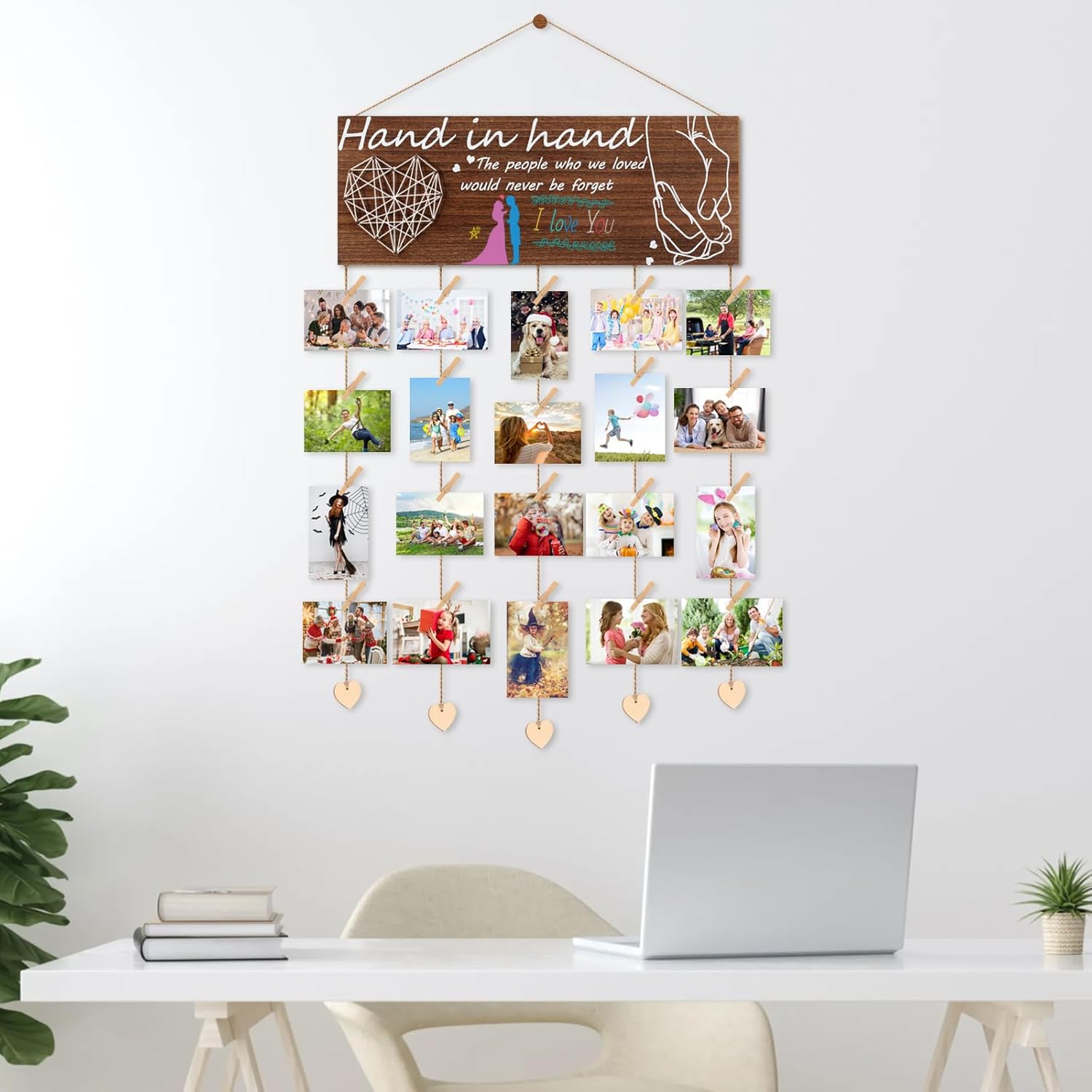 ThxMadam Expositor de fotos colgante, decoración de pared, decoración de pared, soporte de fotos colgante de 15.7 x 5 pulgadas, soporte de fotos de
