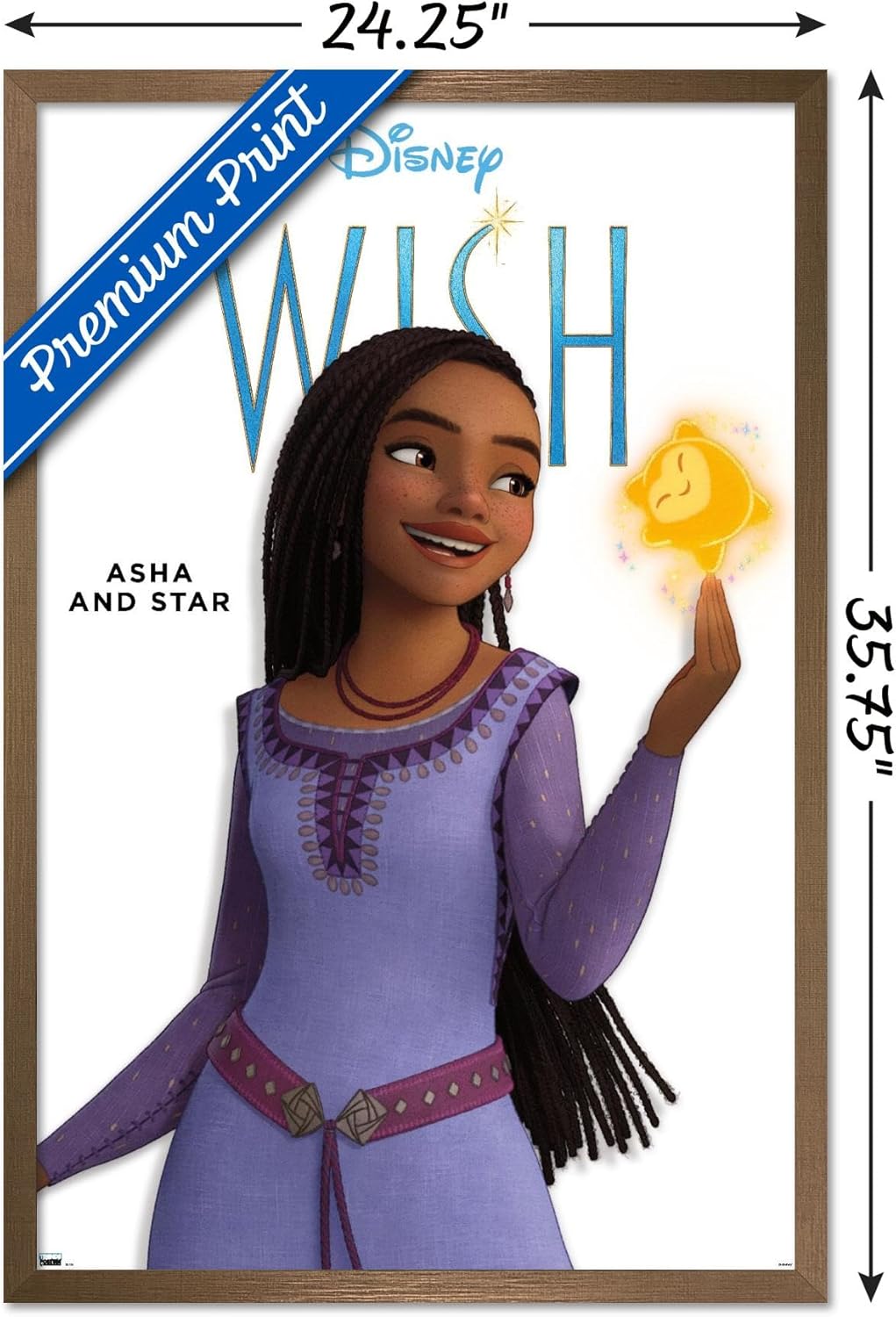 Trends International Disney Wish – Póster de pared Asha Feature Series, 22.37 x 34.00 pulgadas, versión enmarcada en bronce