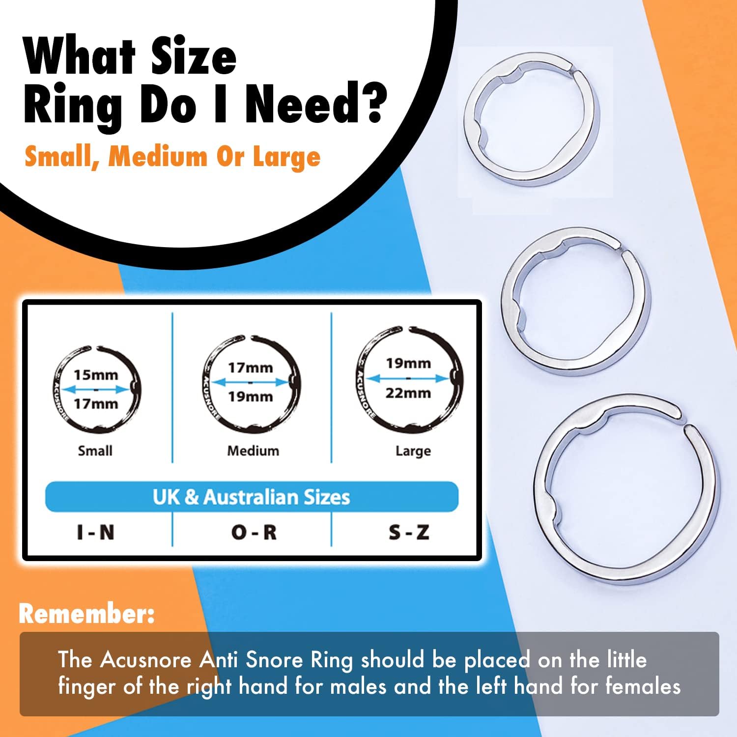 El original anillo antironquidos Acusnore – El primer y único anillo del mundo con tres activadores de acupresión, deja de roncar, ayuda natural