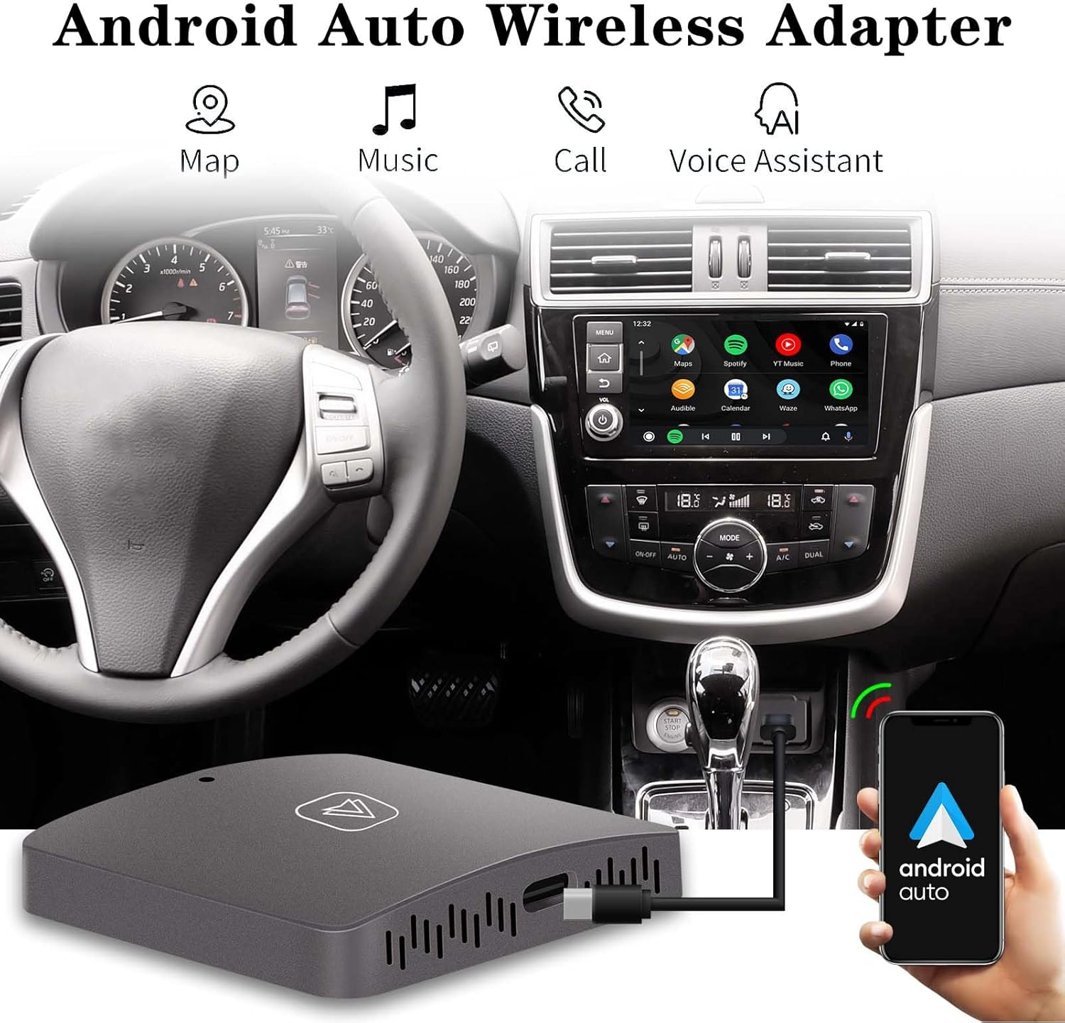 Adaptador inalámbrico automático Android para coche, convertir OEM fábrica con cable Android Auto a inalámbrico, conexión automática WiFi de 5 Ghz
