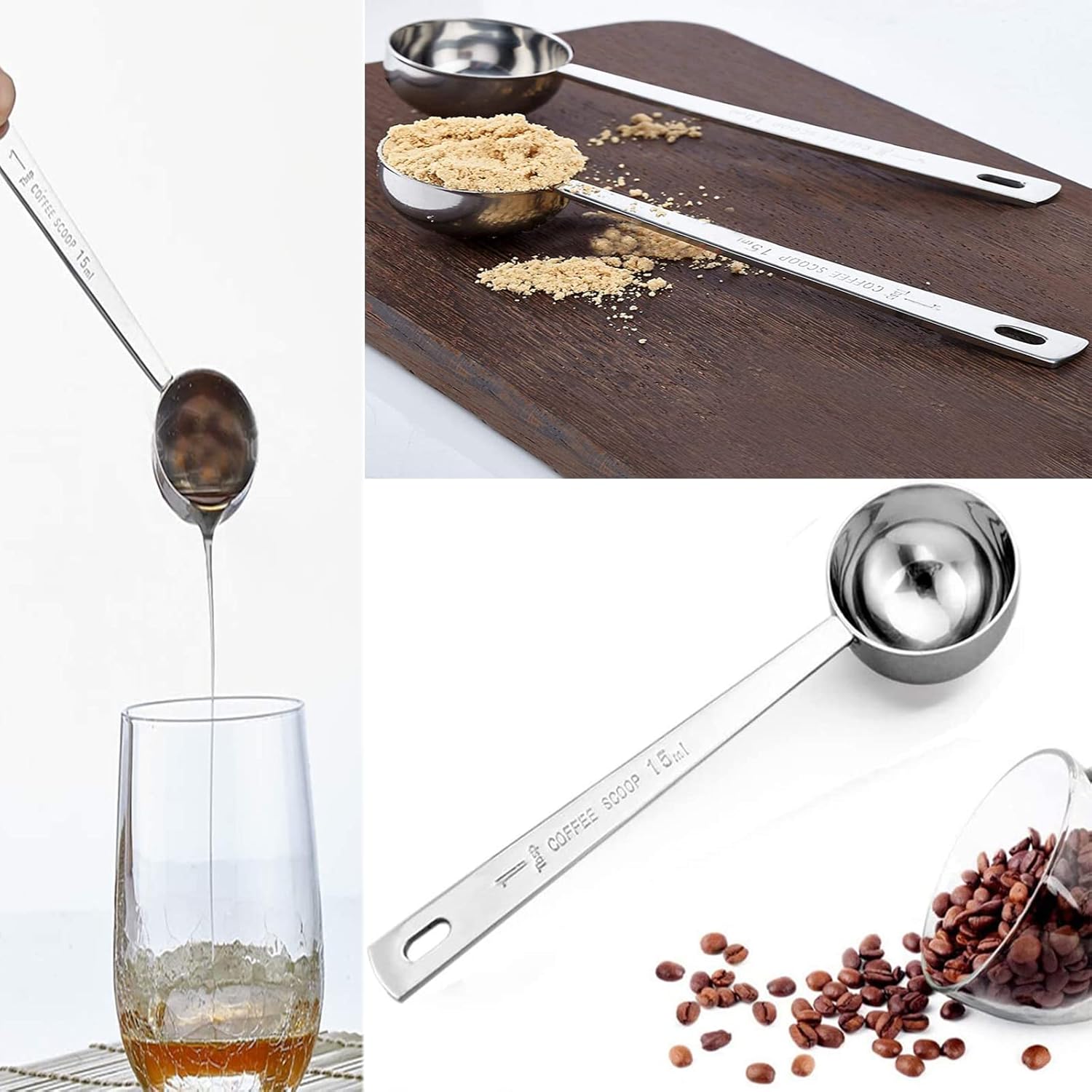 Cucharas de café de acero inoxidable con mango largo, 1 cuchara de mesa de acero inoxidable, para café, leche, fruta en polvo, medición de