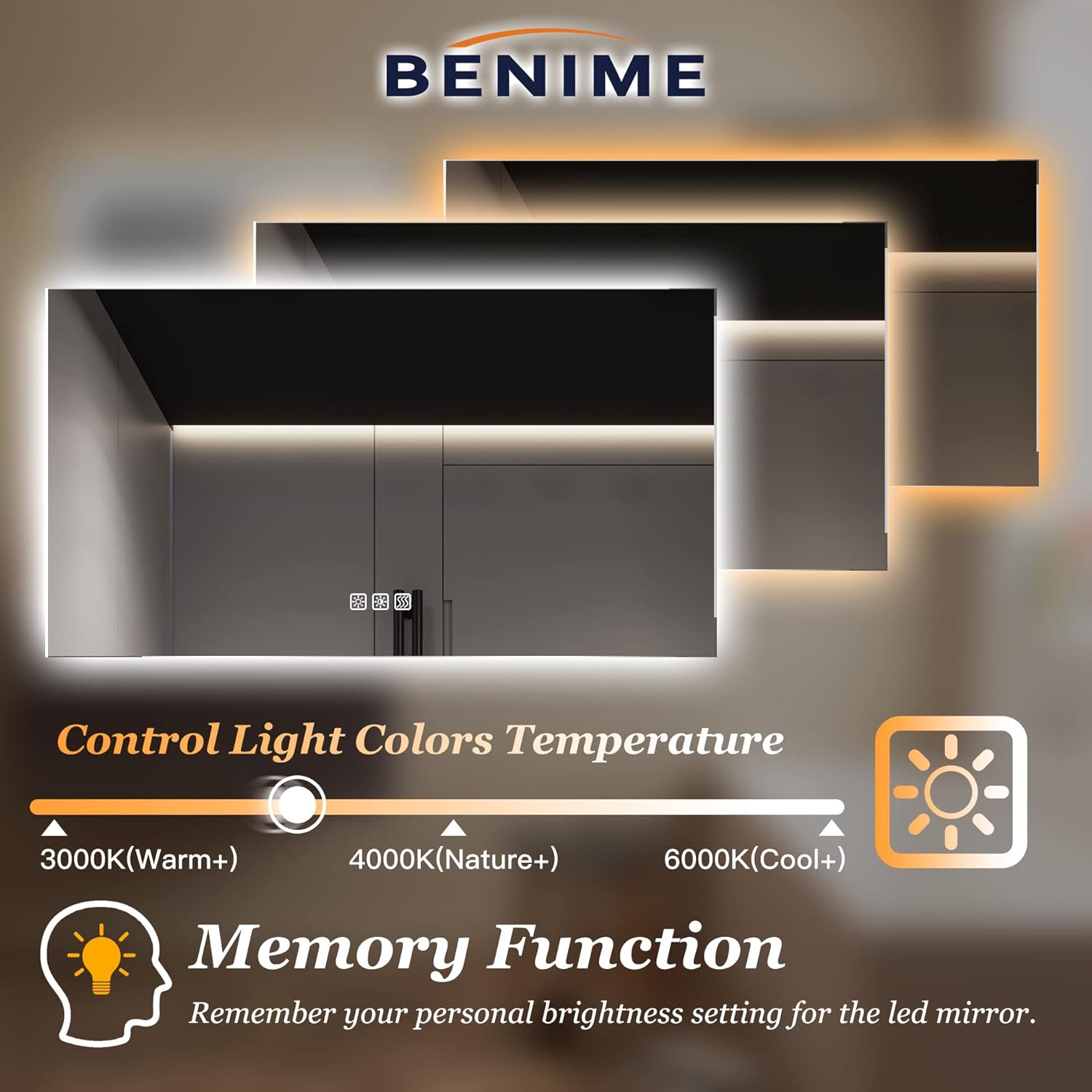 Benime Espejo de baño LED de 20 x 28 pulgadas, espejo de tocador de baño retroiluminado, espejo de tocador de baño retroiluminado para pared,