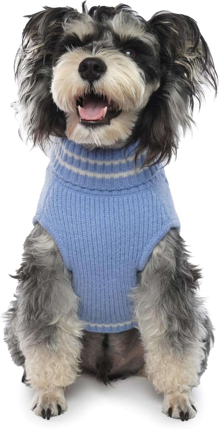 ROZKITCH Suéter para perro, suéter de punto para clima frío para otoño e invierno, suéter de cuello alto para perro, ropa clásica gruesa y cálida
