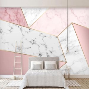 Papel tapiz moderno de mármol 3D de grietas rosas y blancas, cuadros geométricos de rayas doradas, papel tapiz artístico de pintura de pared para Papel tapiz moderno de mármol 3D de grietas rosas y blancas, cuadros geométricos de rayas doradas, papel tapiz artístico de pintura de pared para