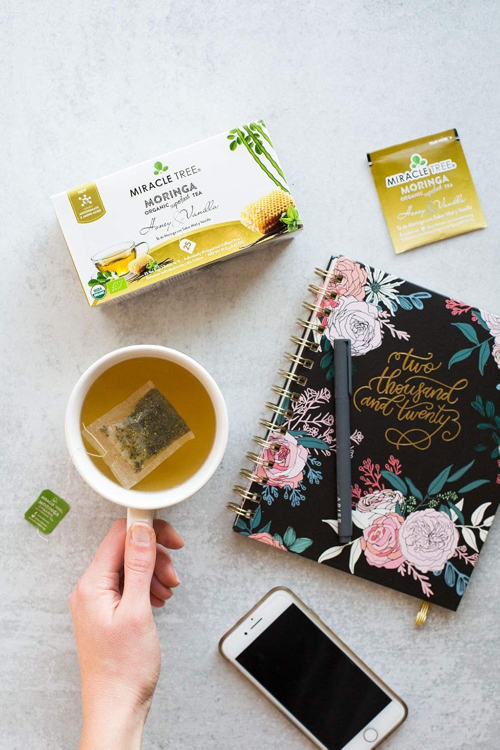 Miracle Tree – Té de moringa orgánico, superalimento, 25 sacos de té individuales sellados.
