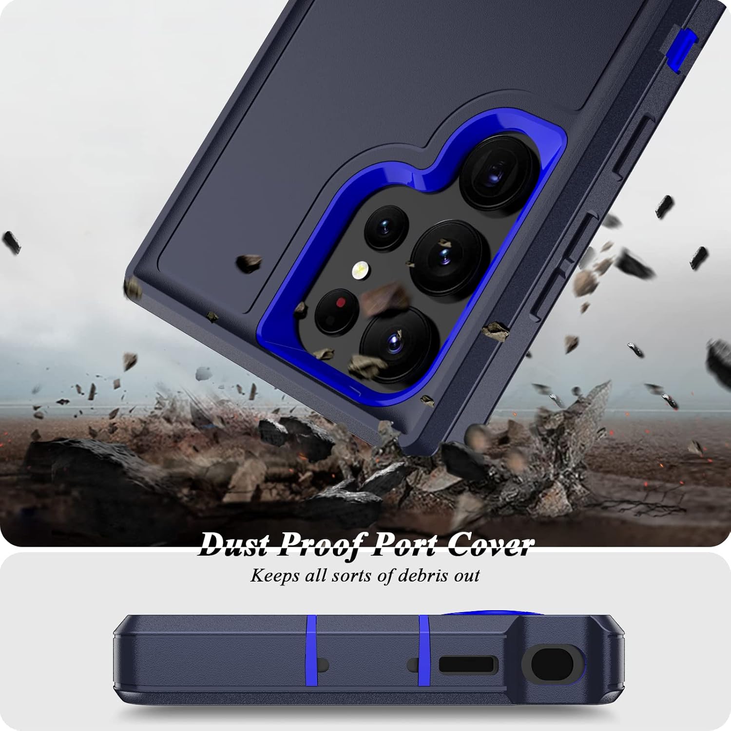 Qireoky Funda para Samsung Galaxy S23 Ultra 3 en 1 de protección extrema resistente a prueba de golpes, cubierta de puerto antipolvo,