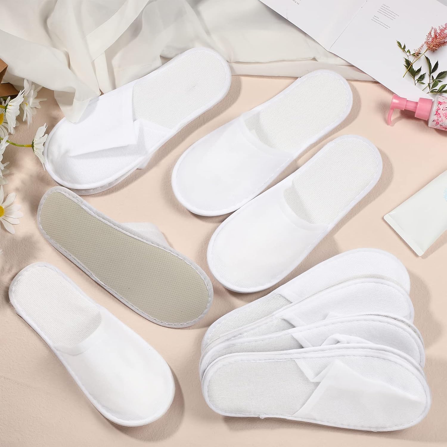 40 pares de pantuflas desechables con punta cerrada, pantuflas de spa, pantuflas blancas de hotel, pantuflas portátiles de viaje, pantuflas de