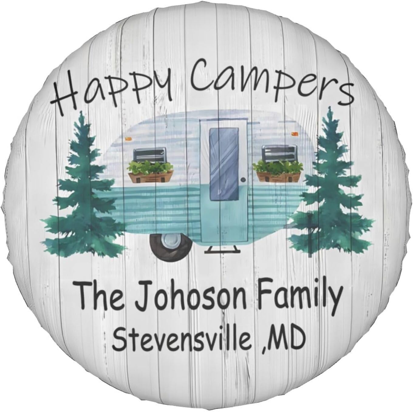Happy Camper – Funda protectora para neumático de repuesto con nombre personalizado, para campamento, campamento, impermeable, para Jeep, remolque