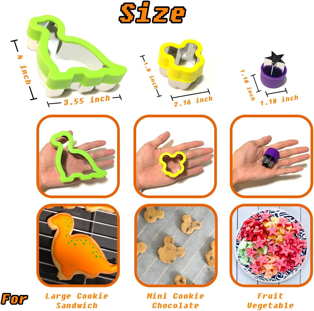 28 cortadores de galletas sándwich para niños con asa, grandes formas de dinosaurio, corazón, estrella, ratón, cortadores de fondant, 13 cortadores