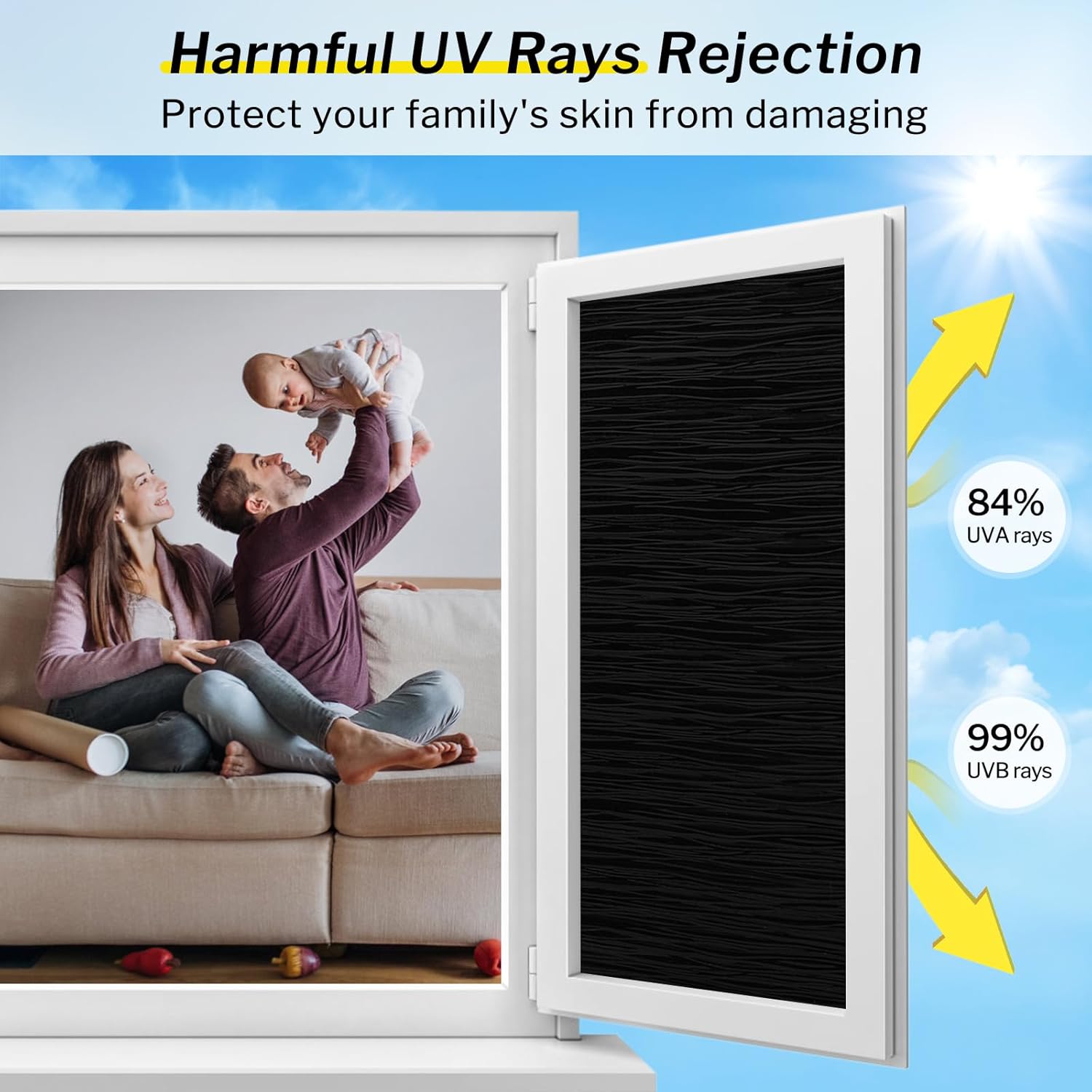 rabbitgoo Película opaca total de privacidad para ventana, bloqueo de luz solar, para reducción de rayos UV, cubierta de ventana extraíble para