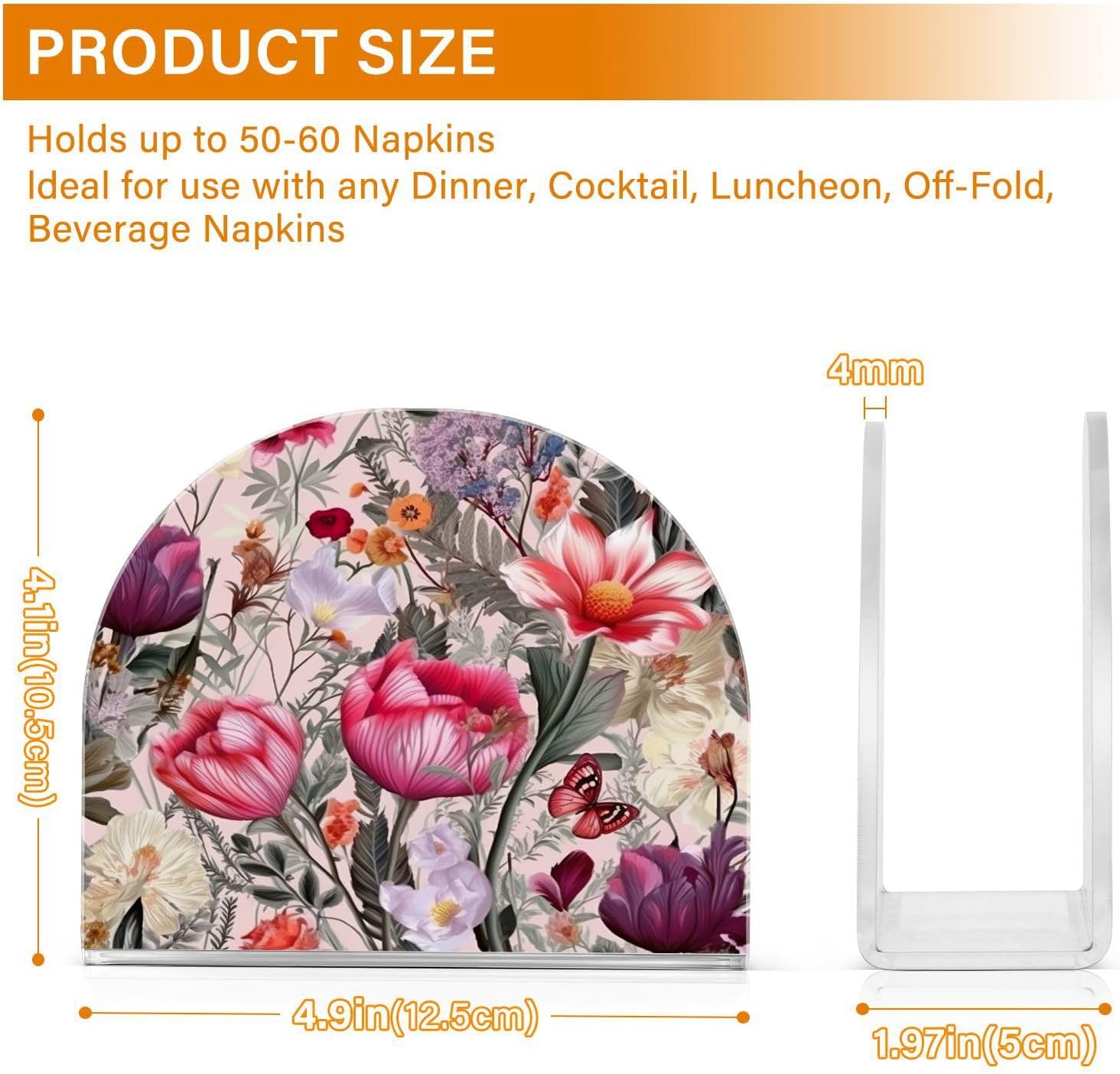 Napkin Holder Rustic Floral Butterfly Napkin Holders for Tables, Clear Acrylic Napkin Holders Cocktail Napkin Holder for Kitchen Restaurant Bar Home