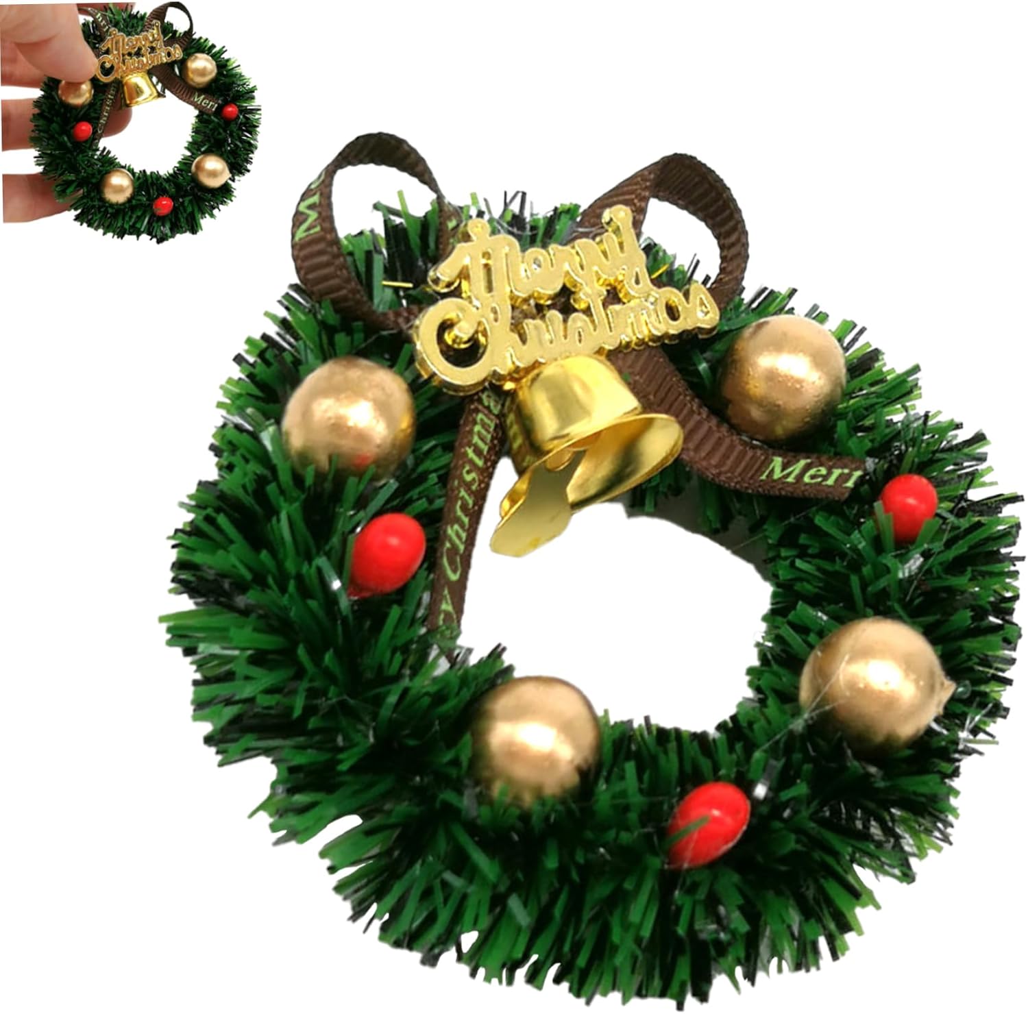 Casa de muñecas, árbol de Navidad, corona de Navidad de casa de muñecas, 2.36 pulgadas, 112, mini coronas artificiales de Navidad, adornos para casa