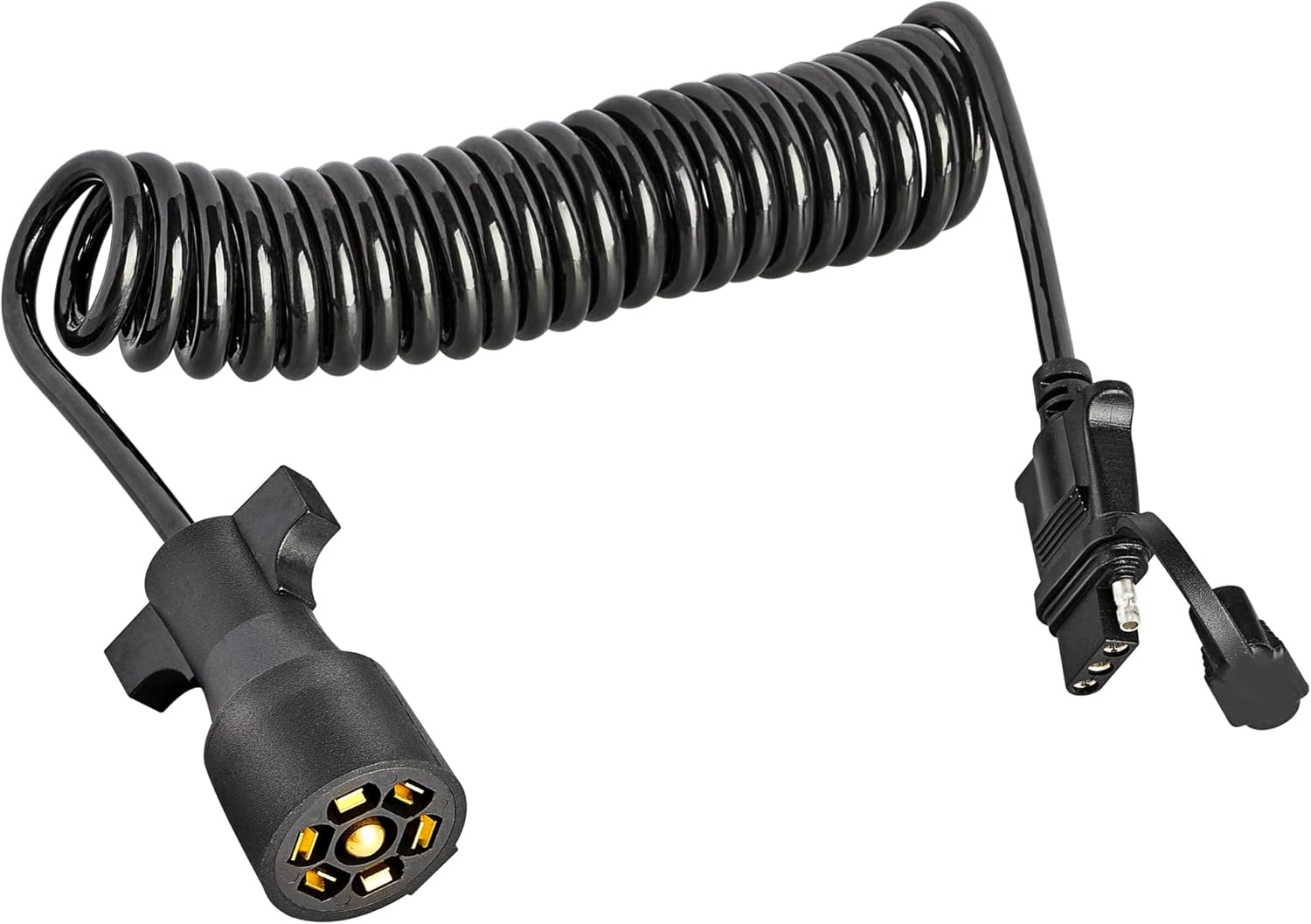 Oyviny Adaptador de remolque en espiral plano de 7 vías a 4 vías, 10.5 pies, coleta en espiral de 7 pines a 4 pines con cubierta antipolvo, chaqueta