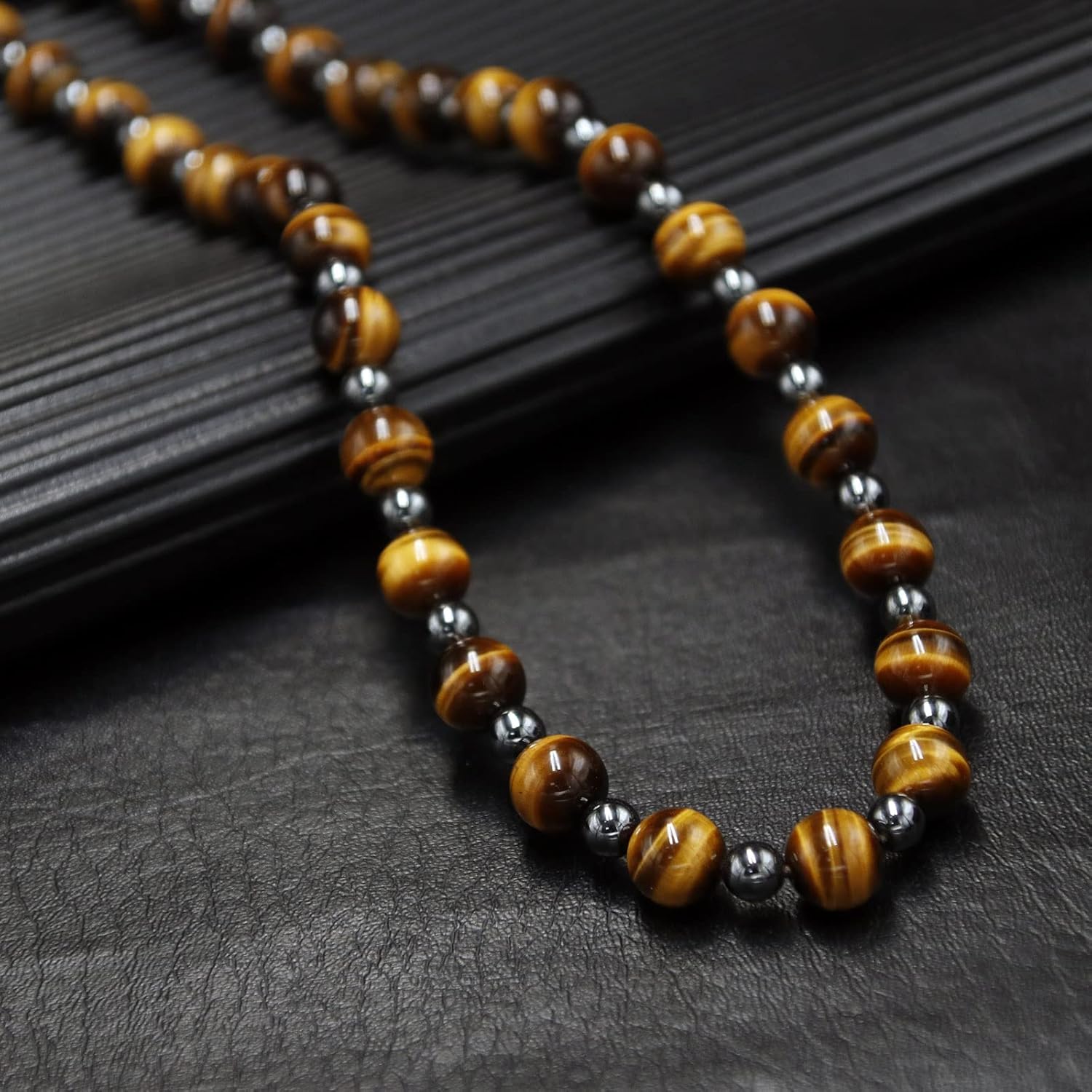 Healing Crystal Black Obsidian Tiger Eye and Hematite Beads Necklace Triple Protection Necklace for Men Women