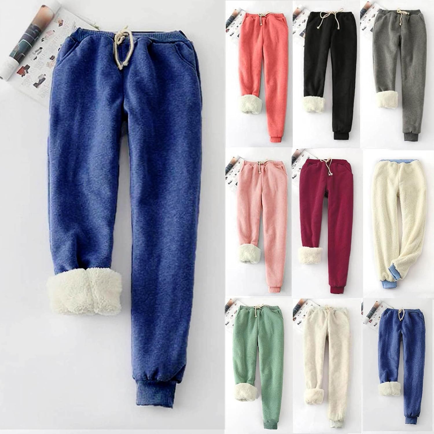 Pantalones deportivos cálidos de invierno para mujer, holgados, gruesos, con forro de sherpa, talla grande, pantalones térmicos de forro polar de