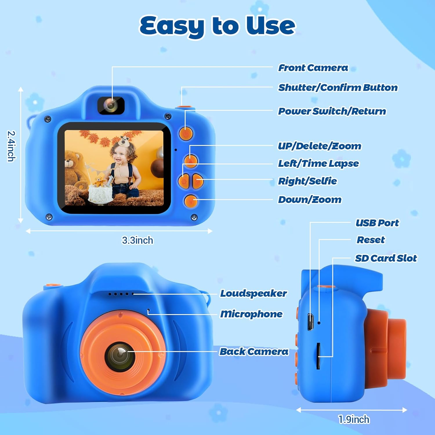 HOMHOW Cámara digital HD para niños, cámara digital para niños y niñas, cámara selfie para niños, juguetes de Navidad, regalo de cumpleaños, edad 3,