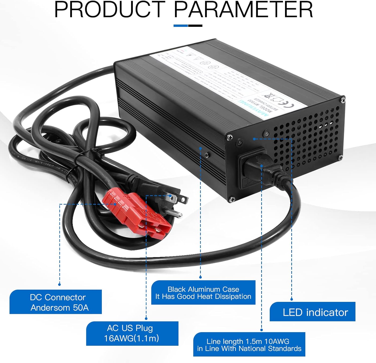 Cargador de batería de litio de 48V 15A 58.4V 15A LiFePO4 Cargador inteligente de batería utilizado para 16S 48V 80ah 100ah 120ah 150ah 200ah