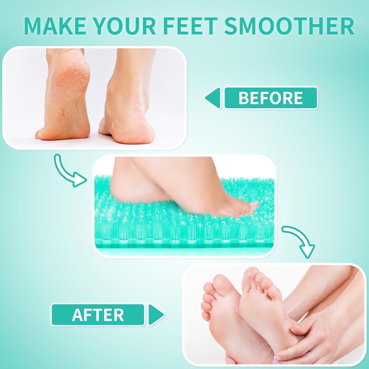 Yolife Tapete de ducha para pies, tapete de baño antideslizante con cerdas exfoliantes, masajeador de pies de ducha suave con ventosas fuertes para