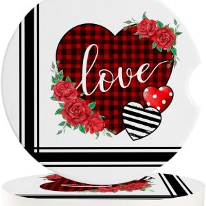 2 Packs Car Cup Holder Coaster, Valentine’s Day Rose Flower Love Heart Buffalo Plaid Stripe Universal Fashion Car Cup Holders for Women Men 2 Packs Car Cup Holder Coaster, Valentine’s Day Rose Flower Love Heart Buffalo Plaid Stripe Universal Fashion Car Cup Holders for Women Men