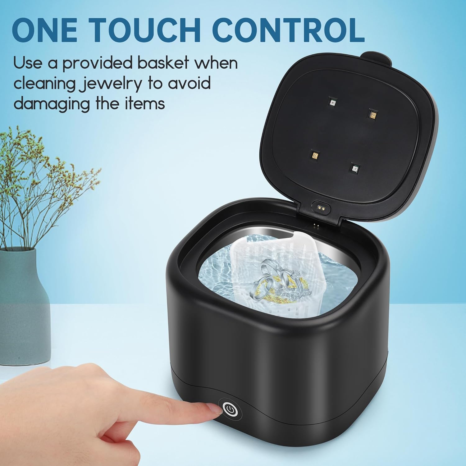 Limpiador ultrasónico con tabletas de limpieza, máquina limpiador de retenedores U-V para dentaduras, joyas, protector nocturno, cápsulas dentales,