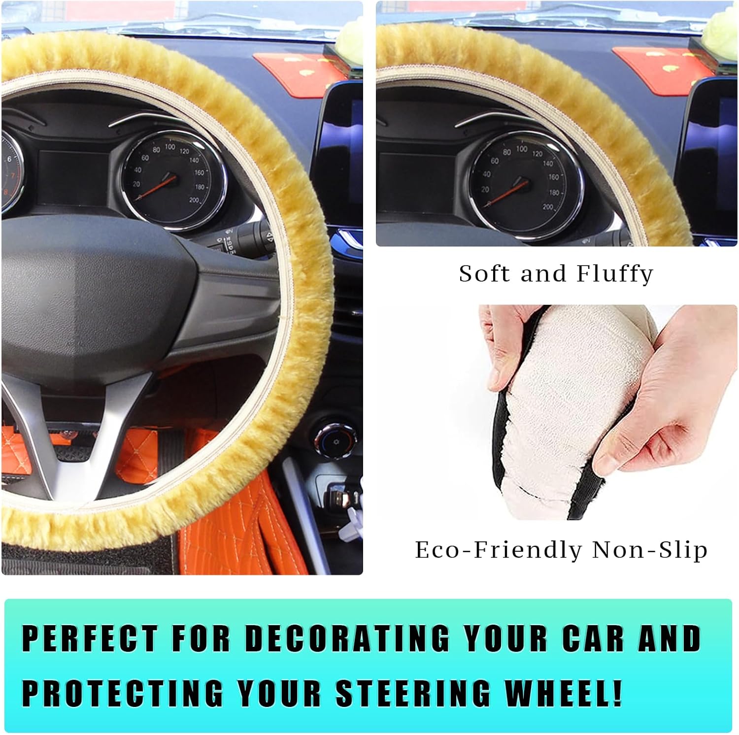 Ziciner Funda elástica mullida para volante, protector suave de 15 pulgadas para el invierno cálido, fundas antideslizantes y esponjosas para