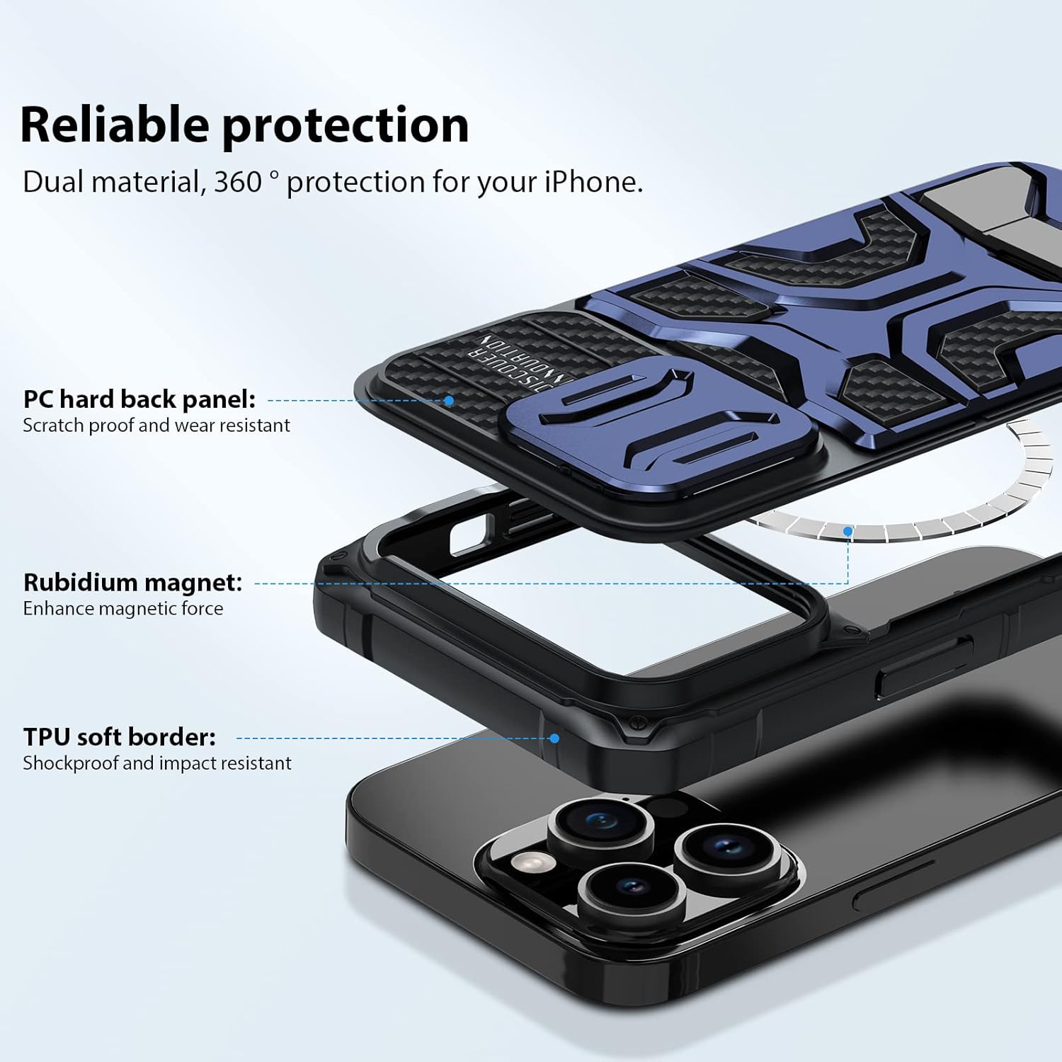 Nillkin Funda para iPhone 14 Pro con soporte invisible compatible con MagSafe Funda para cámara deslizante, protección contra caídas de grado