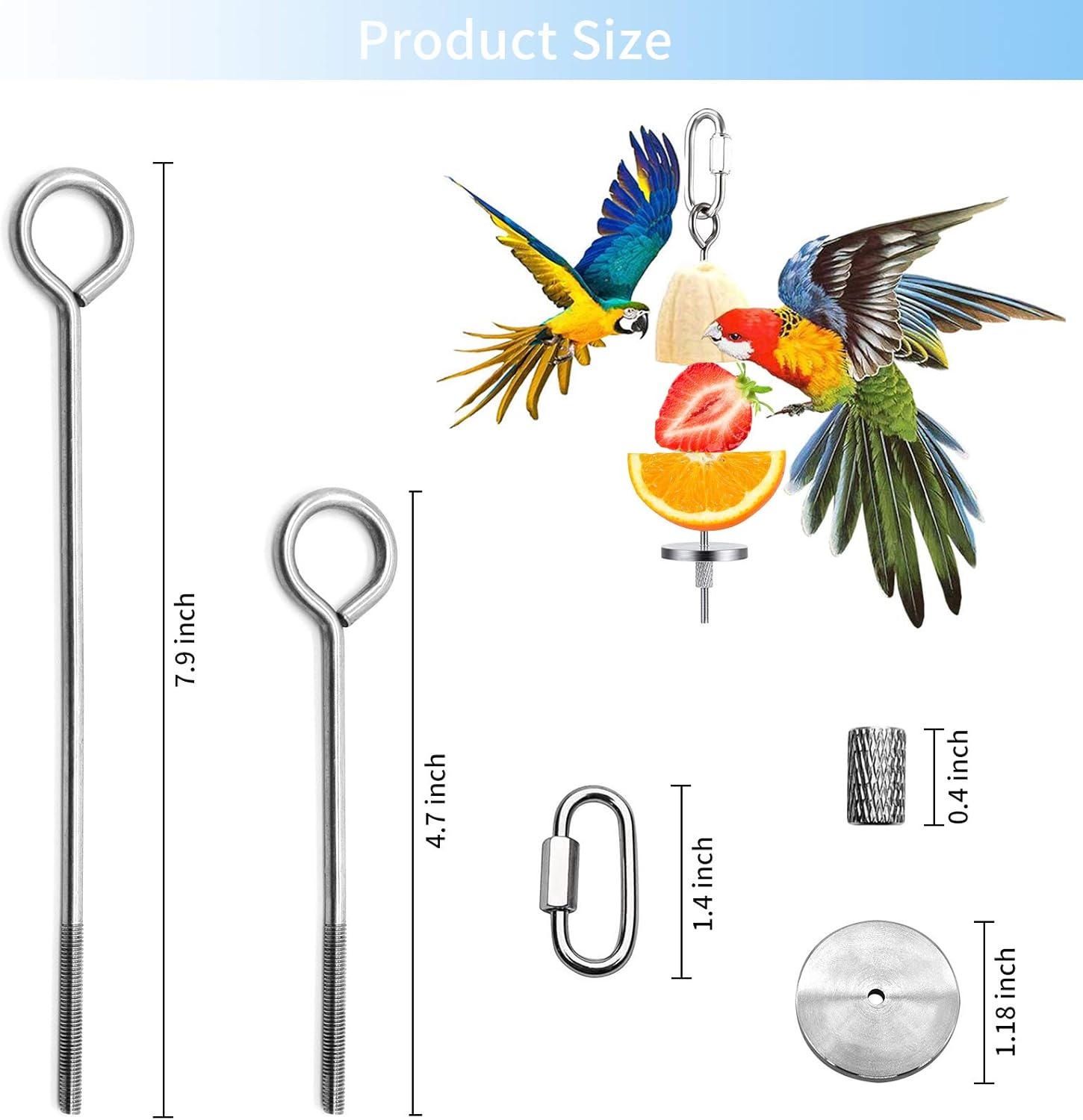 3 piezas de soporte para alimentos para pájaros, juguete de comedero de pájaros, acero inoxidable para animales pequeños, brocheta de frutas y