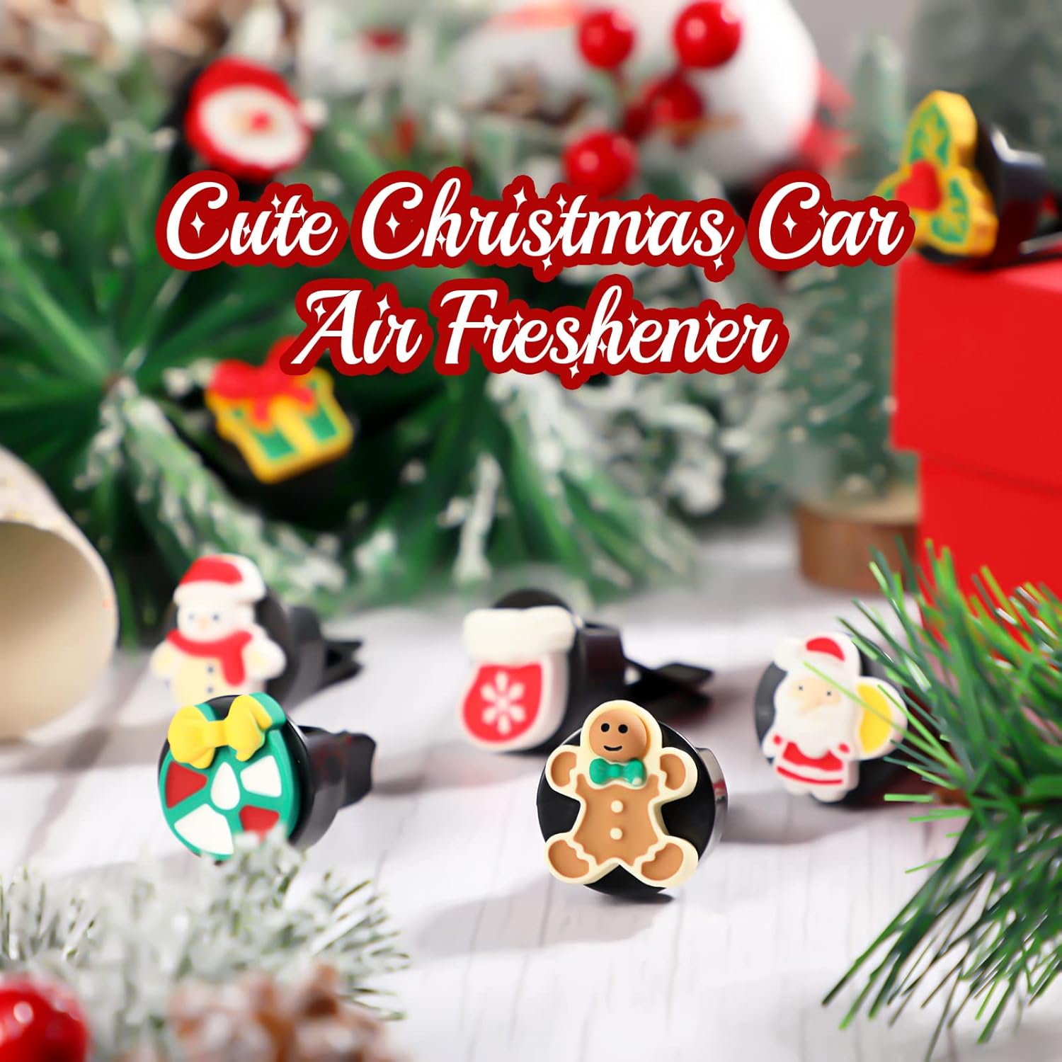 8 clips de ventilación de Navidad para automóvil, decoraciones de Navidad, ambientador de aire acondicionado, clip de salida de aire acondicionado,