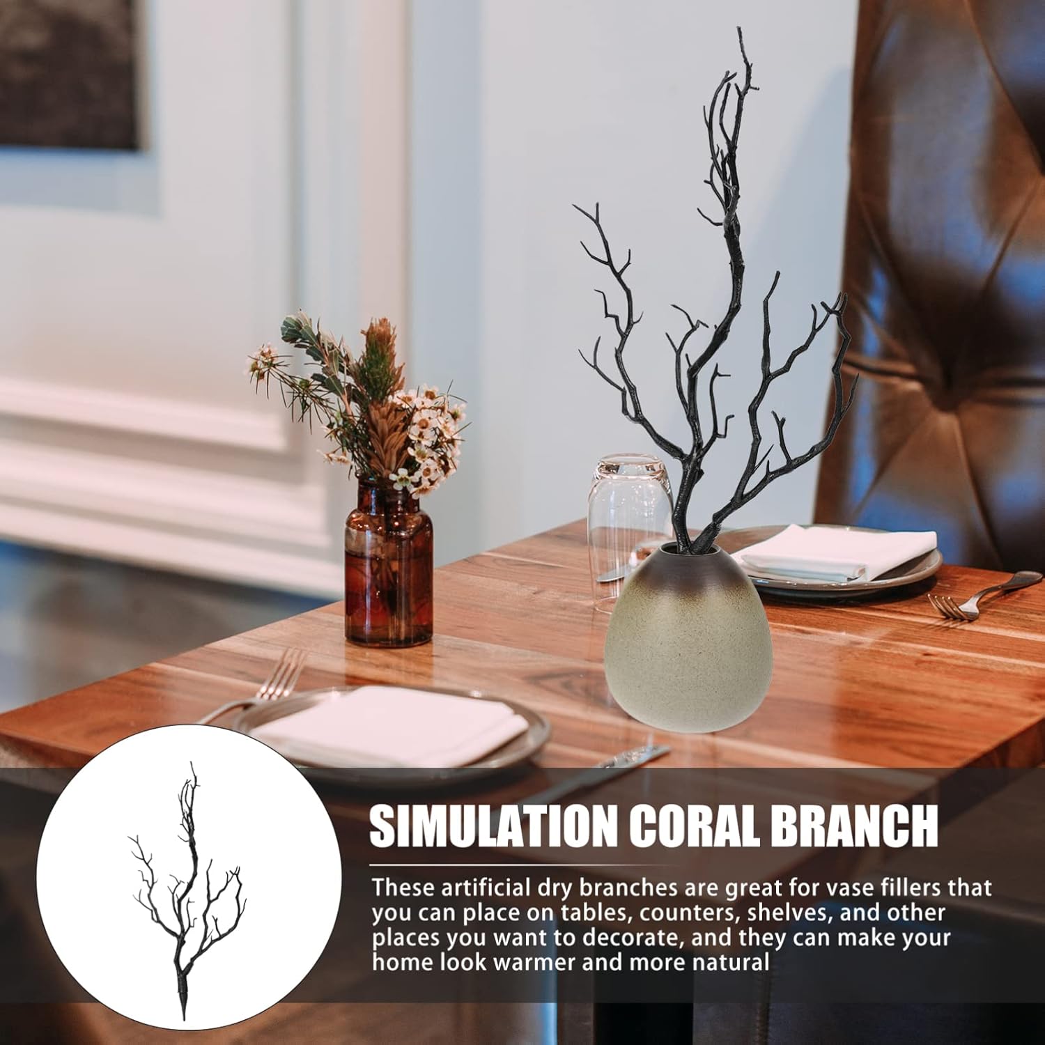 3 piezas de ramas artificiales de coral para decoración de ramas secas, ramas artificiales, ramas de simulación, ramas artificiales para jarrón,