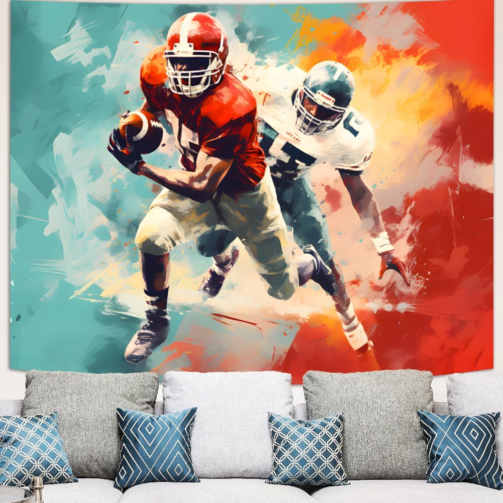 Maeaola Tapiz de fútbol americano, decoración de fútbol, tapiz elegante psicodélico para pared, cortina divisora de arte de pared, tapices junto al