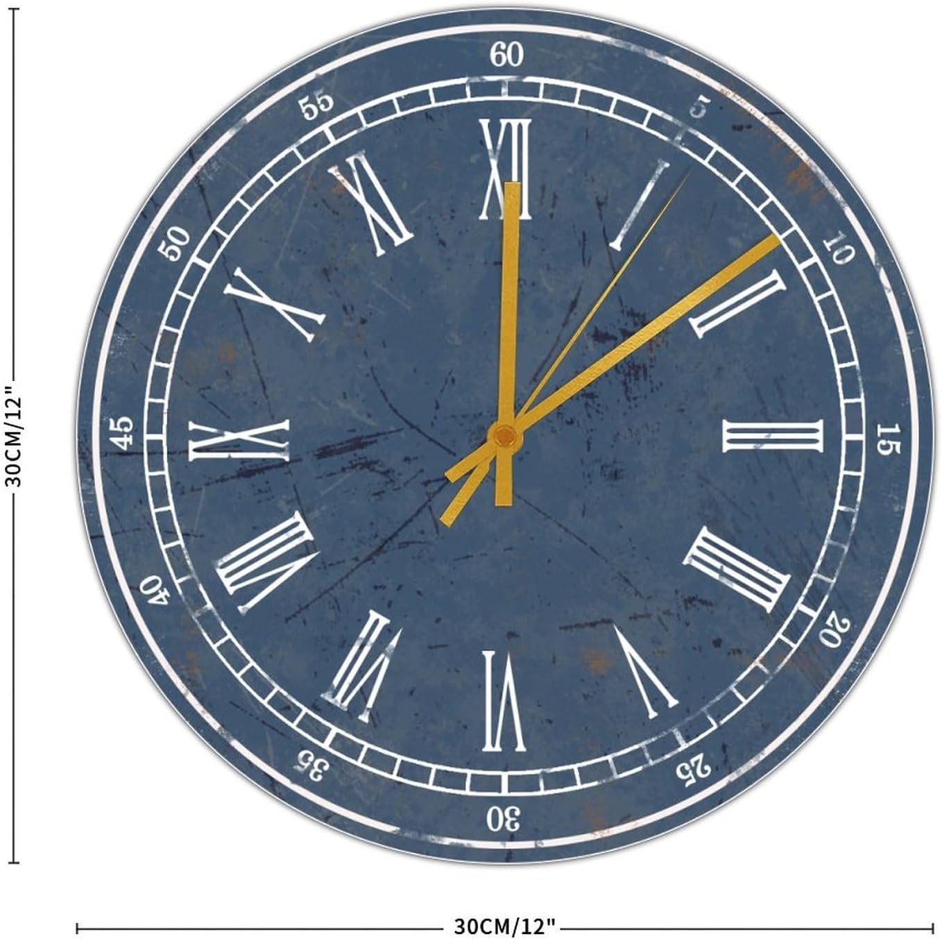 Reloj de madera azul marino para decoración de pared de dormitorio, reloj de pared sin tictac, funciona con pilas, 12 pulgadas, reloj de sala de
