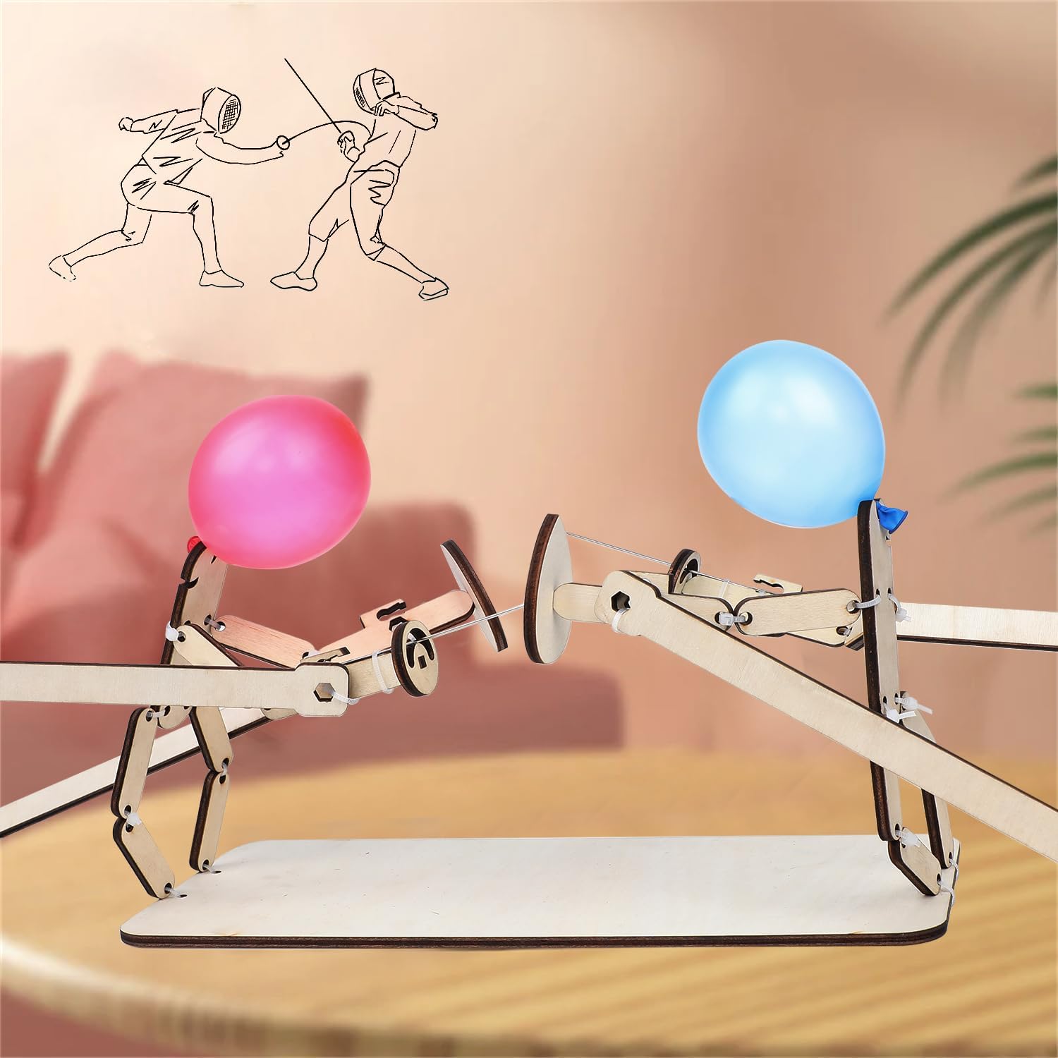 Balloon Bamboo Man Battle, marionetas de madera de esgrima hechas a mano, juego de batalla de bots de madera para 2 jugadores, divertido y
