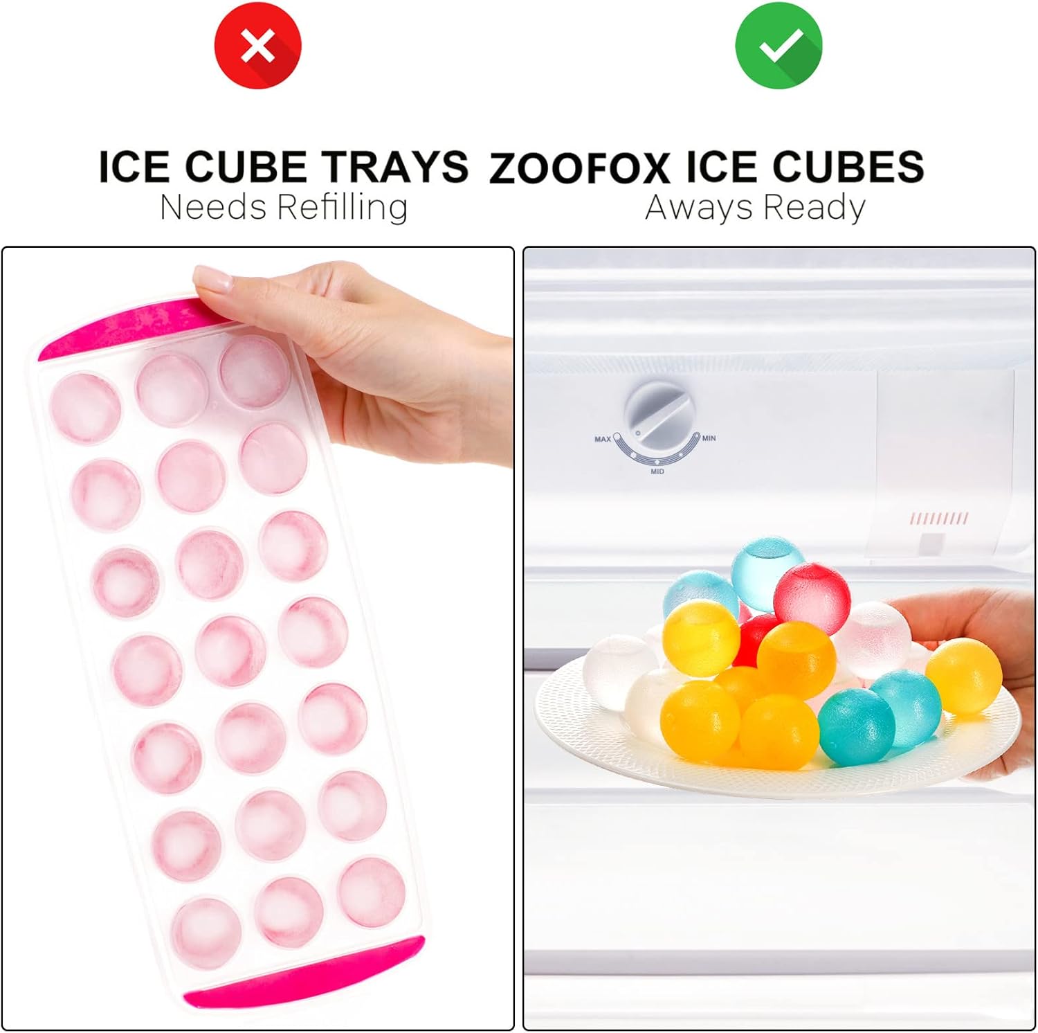 ZOOFOX Paquete de 200 cubitos de hielo reutilizables para bebidas, cubitos de hielo de plástico de colores, cubitos de hielo redondos para cócteles,