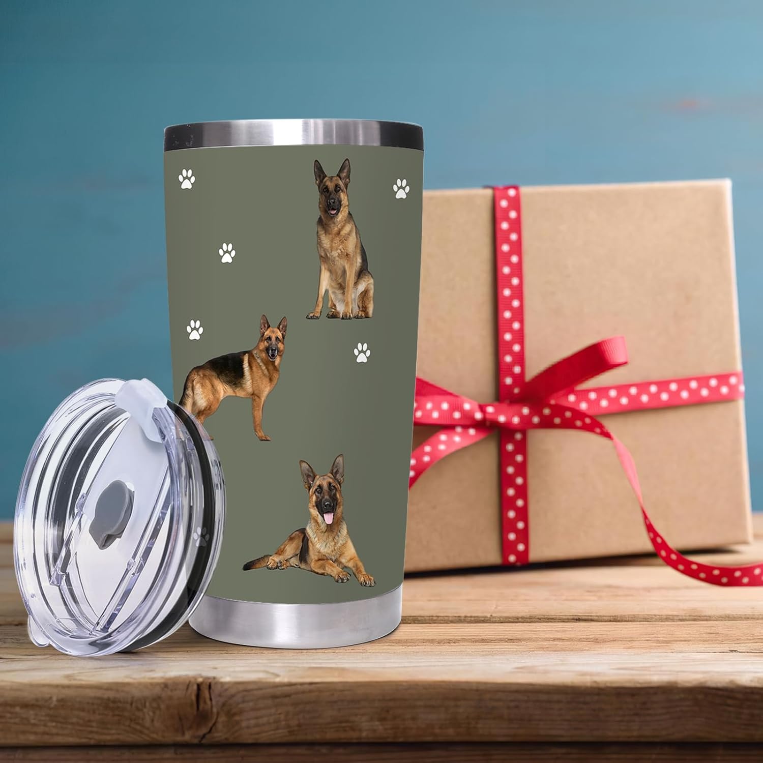 Vaso de perro de pastor alemán con aislamiento al vacío, taza de viaje para café, regalo para papá, mamá de perro, amantes de los perros, taza con