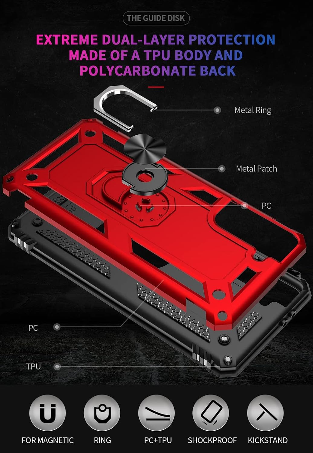Funda para Galaxy S21 Plus 5GS21+ SM-G996U con protector de pantalla de vidrio templado, grado militar magnético para Samsung Galaxy S21 Plus (rojo)