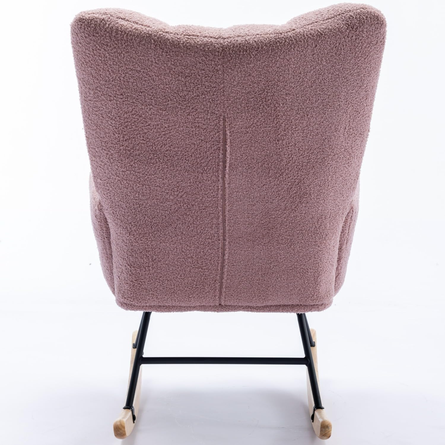 Mecedora moderna para guardería, silla mecedora tapizada de tela de peluche con base de madera maciza, cómodo sillón con respaldo de ala para