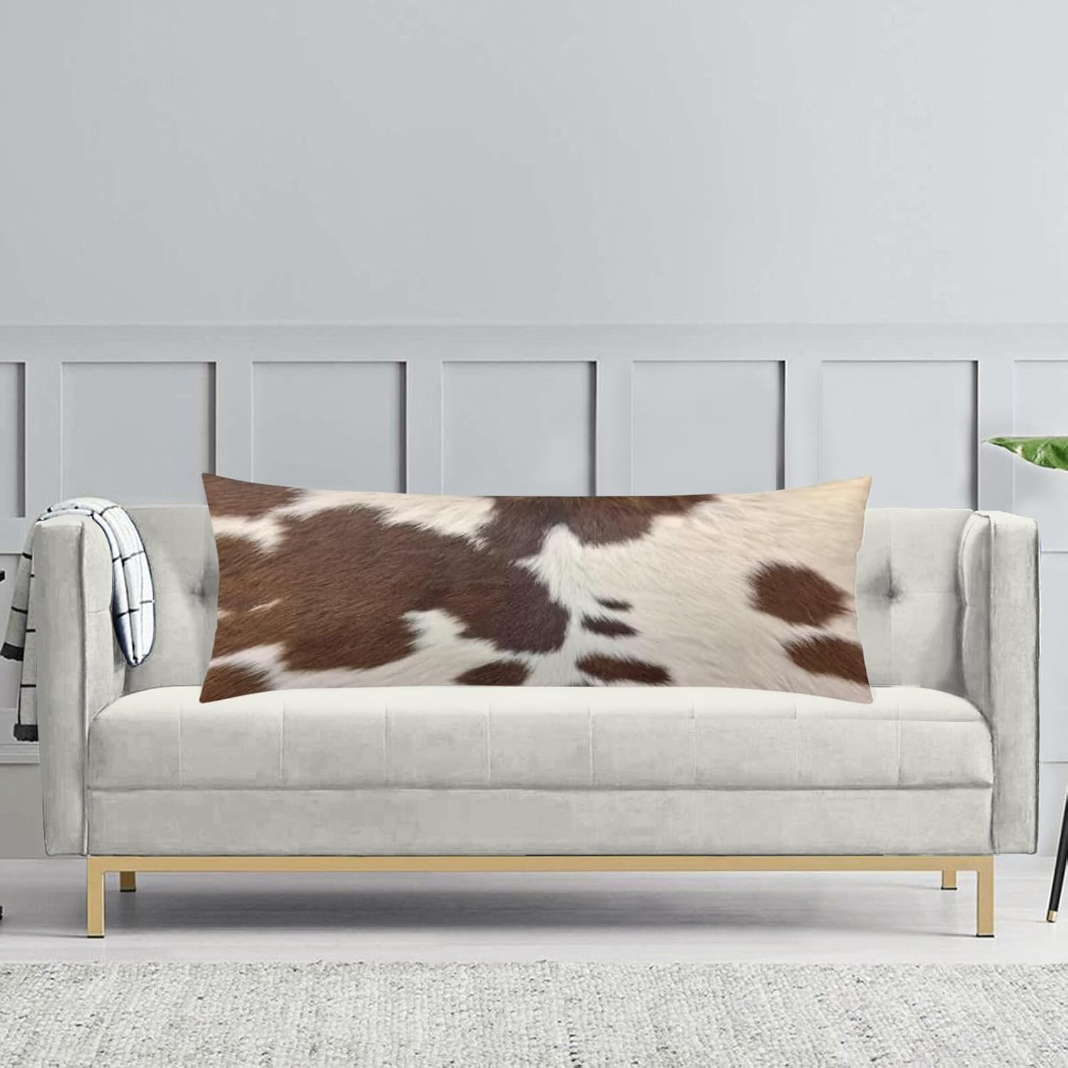 Funda de almohada corporal con estampado de vaca, de piel de vaca marrón, funda de almohada larga con cremallera oculta, funda de almohada