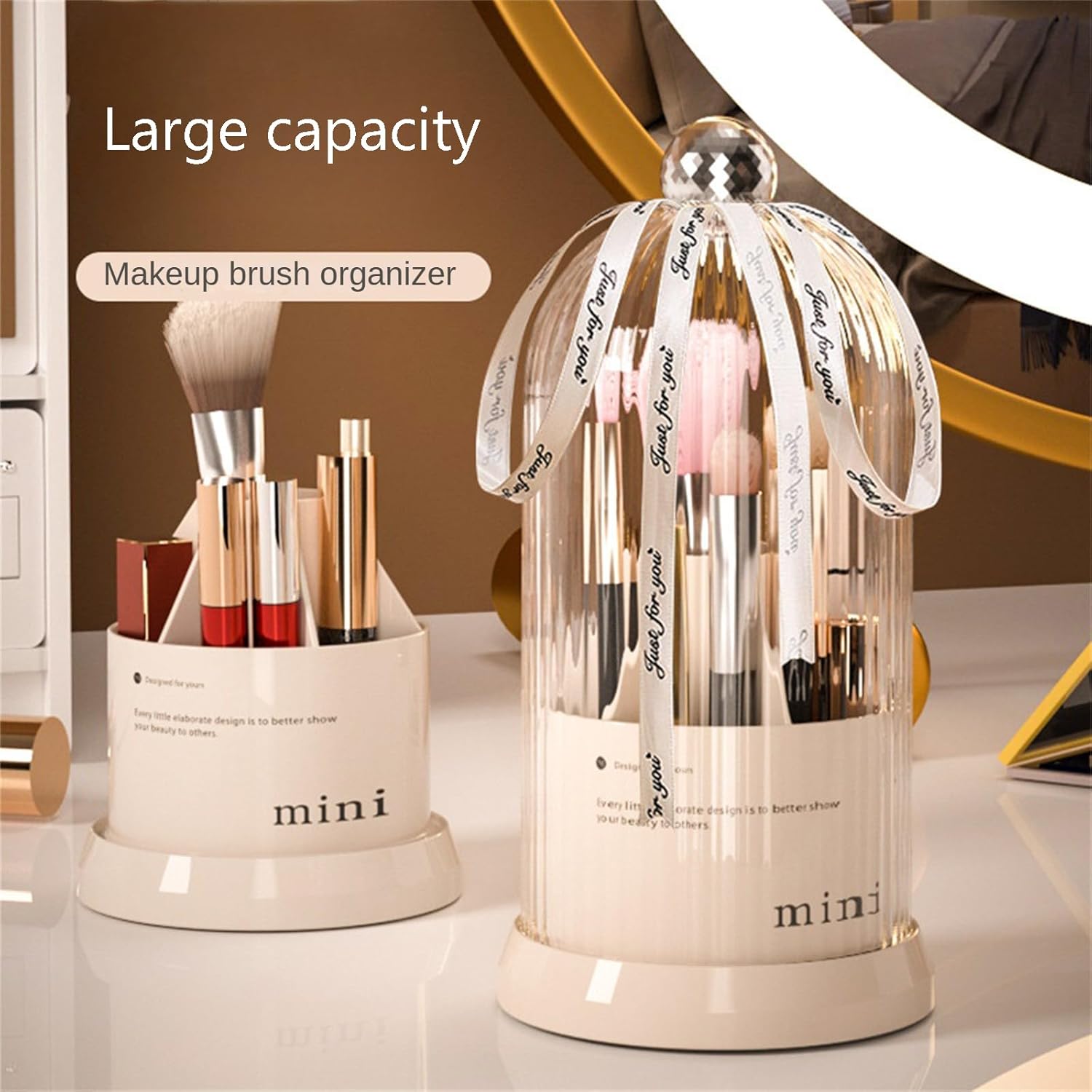 Organizador de brochas de maquillaje con tapa giratoria de 360 grados, soporte para tazas de brochas de maquillaje, un organizador de maquillaje