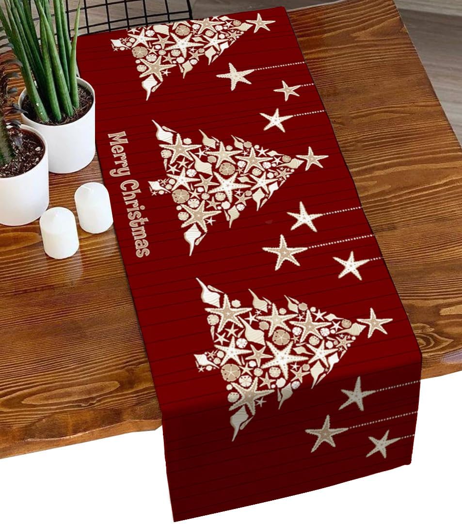 Camino de mesa de Navidad de 36 pulgadas corto, algodón y lino, pequeño, cocina, comedor, mesa de café, decoración de tocador, camino de mesa de
