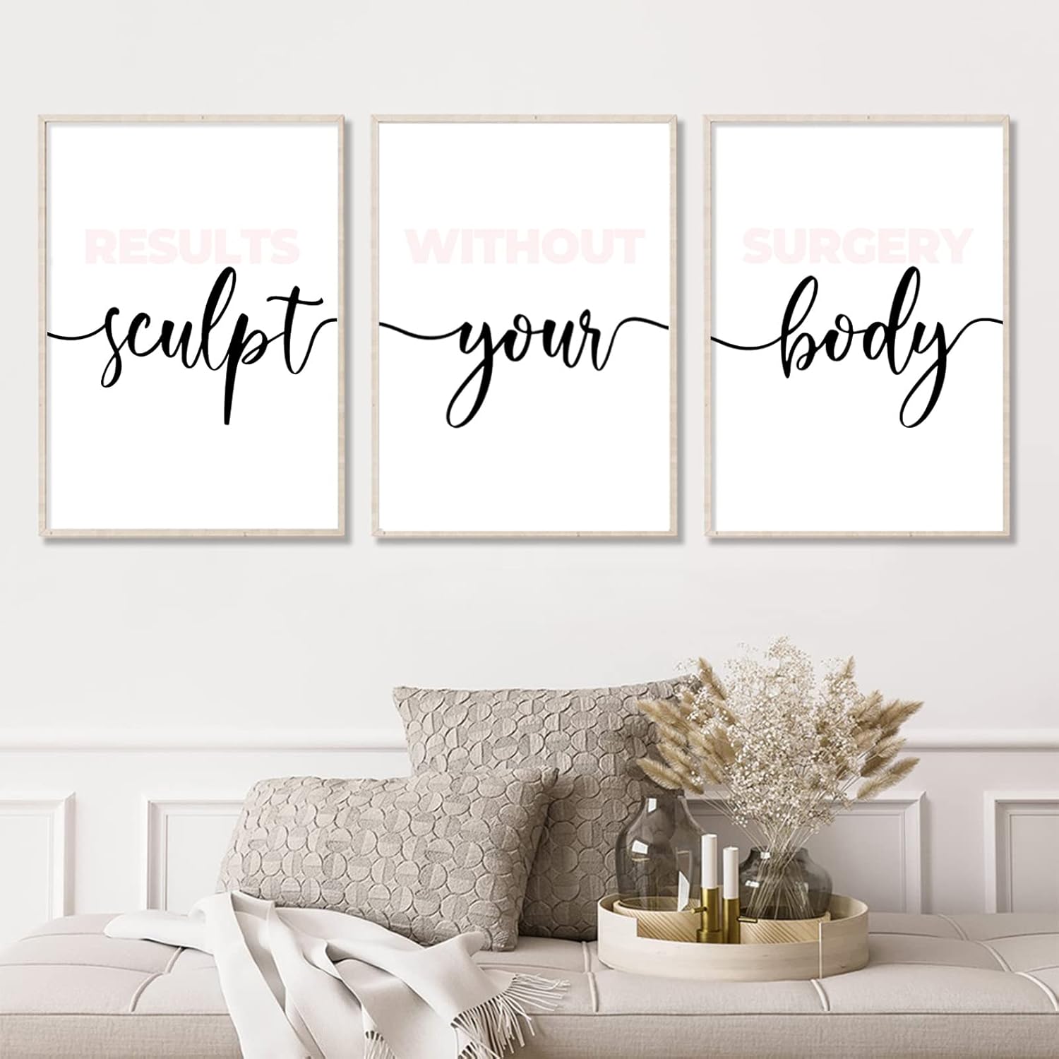 Juego de 3 arte de pared de spa, color rosa rubor, esculpir el cuerpo, decoración de pared, imágenes de salón de spa, arte de pared y arte de pared