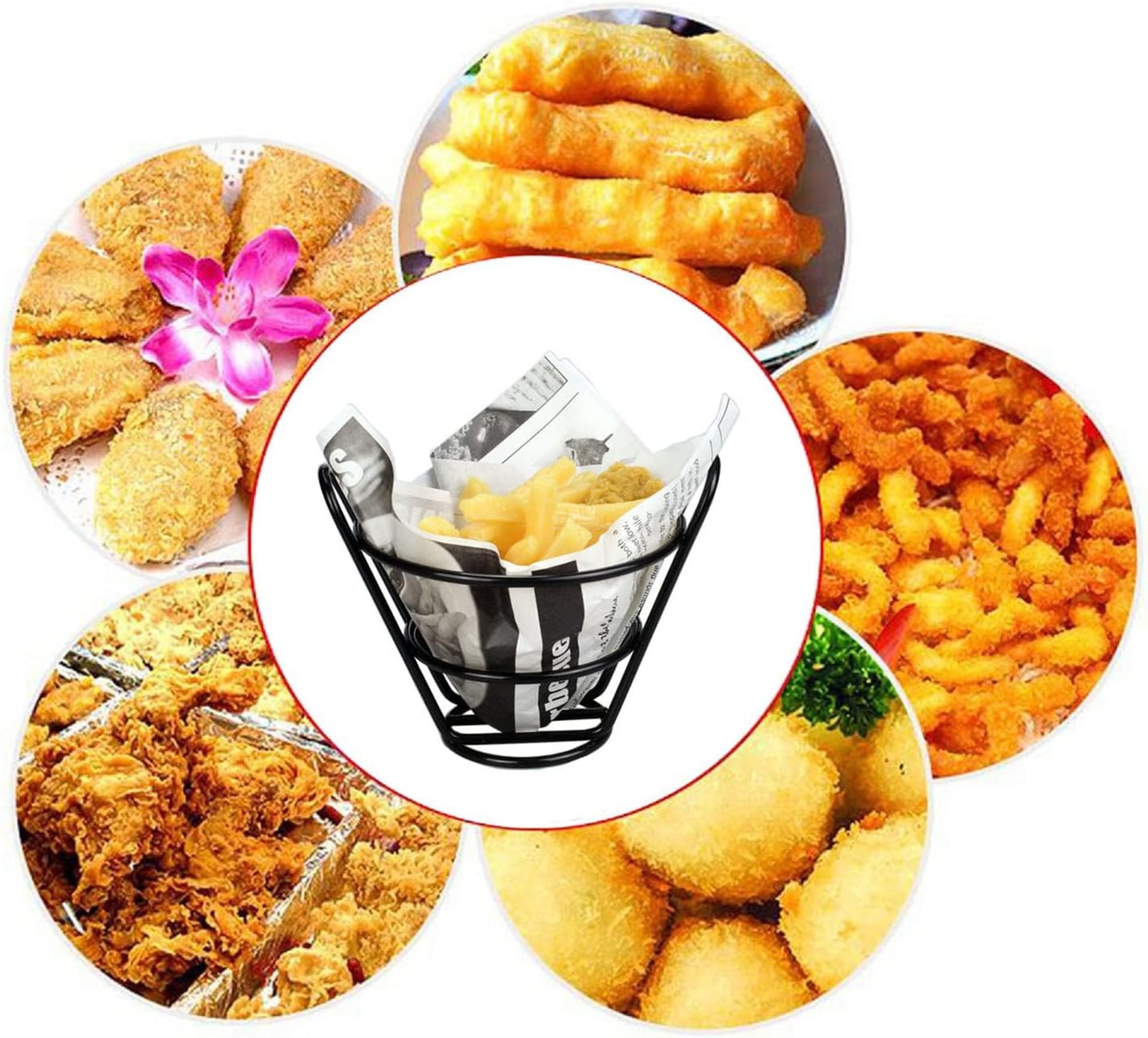MIAO JIN Soporte para papas fritas, cesta de cono, soporte de metal para refrigerios de pollo frito, soportes de alambre para cocina, restaurante,