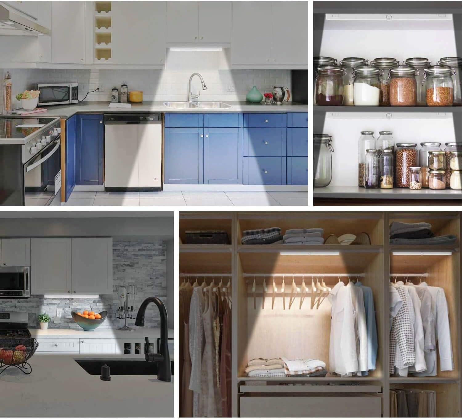 Luces de armario a pilas, luces LED con sensor de movimiento, luces para interiores debajo del gabinete, luces debajo del mostrador para cocina, 3