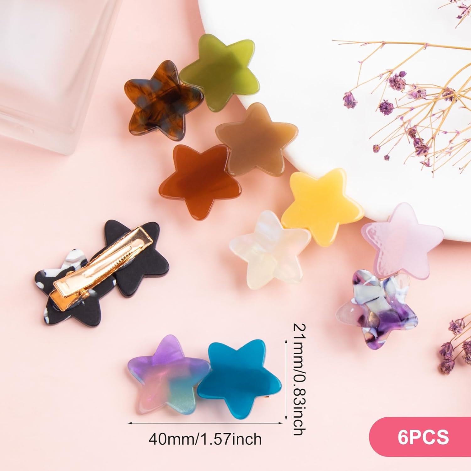 6 pasadores pequeños de 1.57 pulgadas para el cabello, mini pinzas de resina con pico de pato antideslizantes, horquillas de acetato de celulosa,