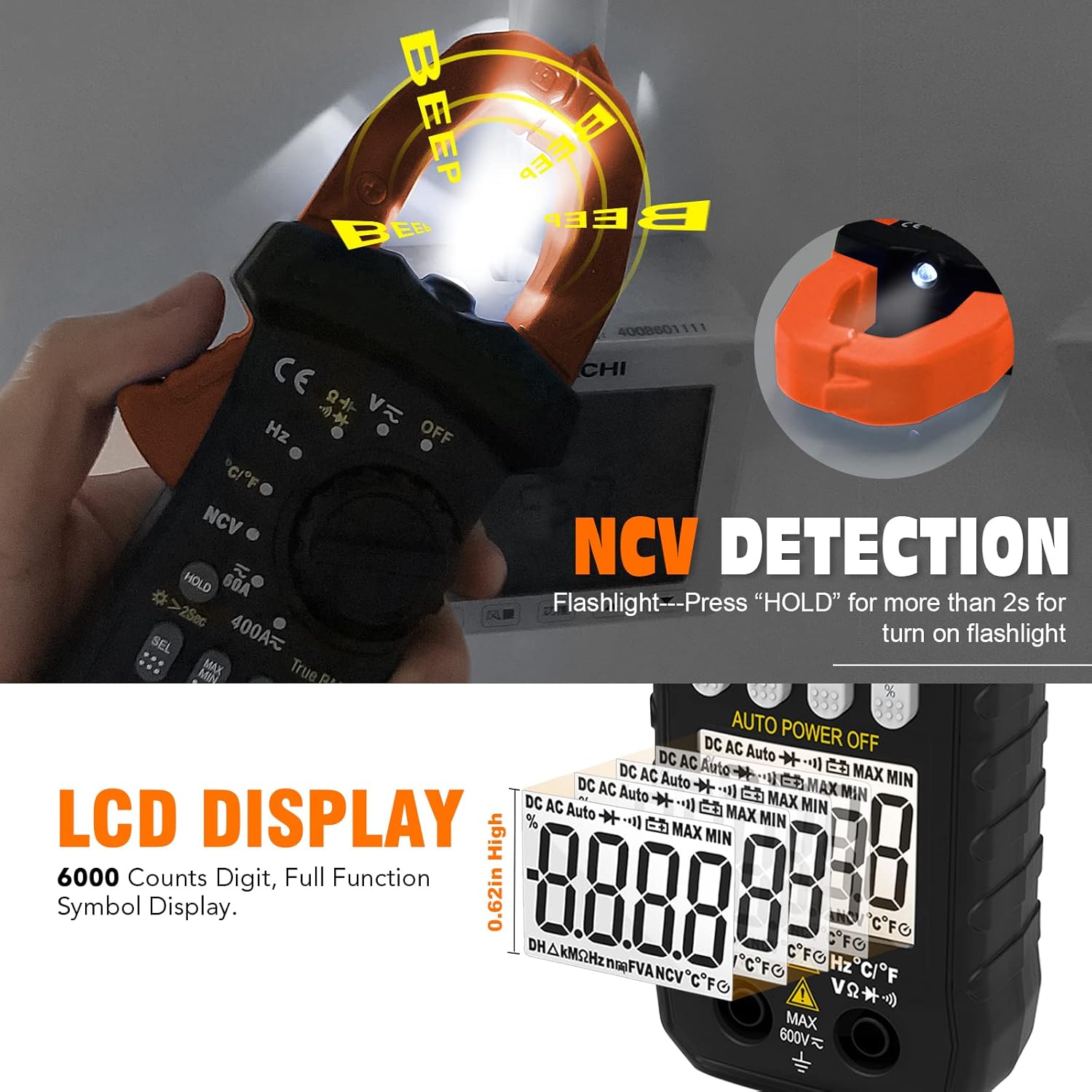 Medidor de abrazadera digital Multímetro LC-7200B AC DC amp Medidor 6000 cuentas para ACDC Resistencia de voltaje de corriente Temperatura
