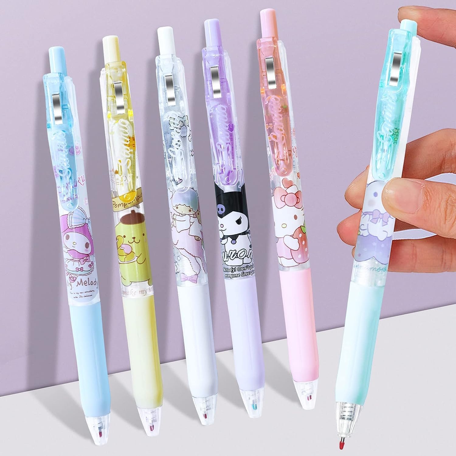 6 bolígrafos Kawaii Kitty, suministros escolares, material escolar de dibujos animados de anime, 0.020 in (tinta negra)