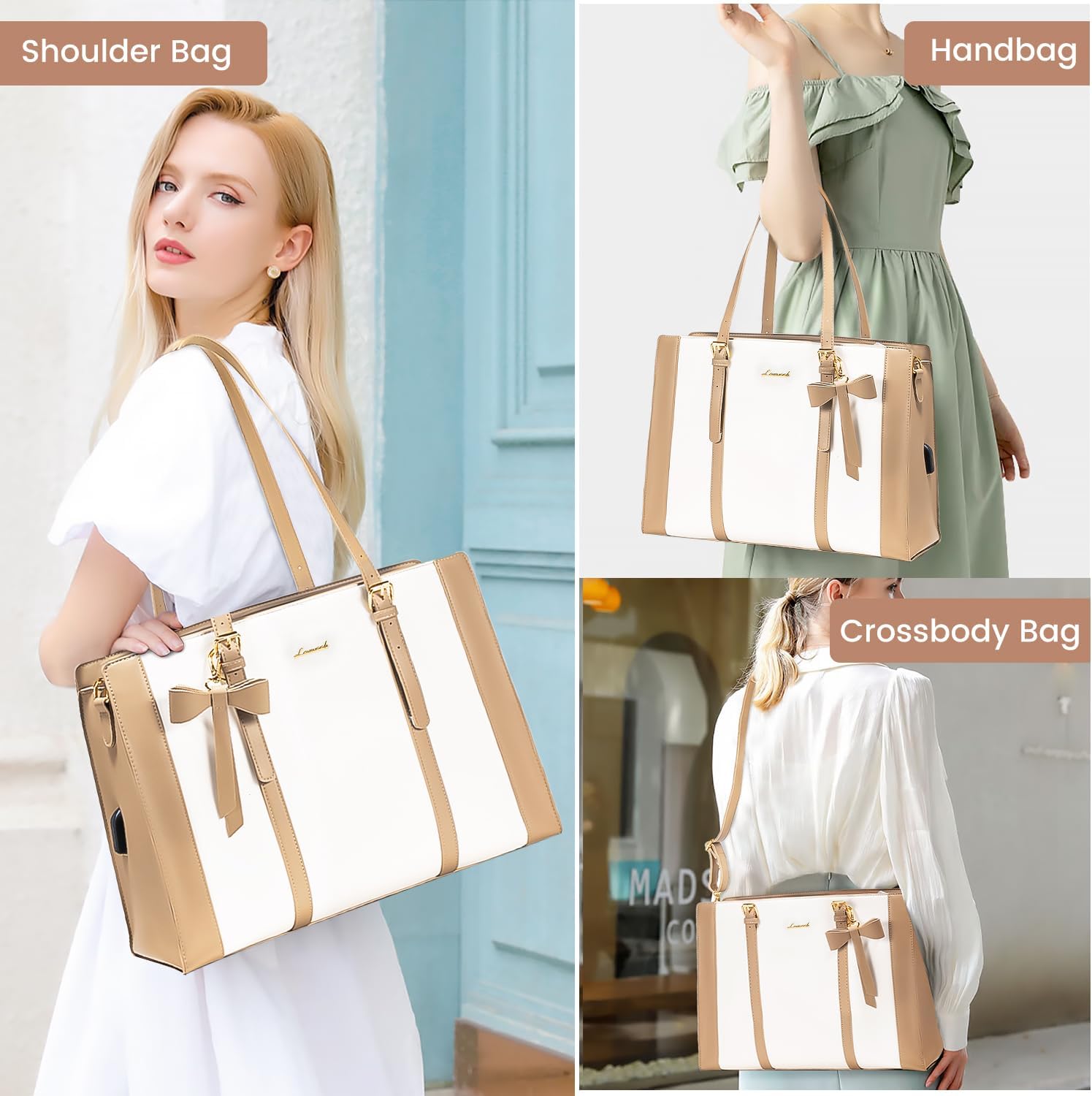 LOVEVOOK Bolsa para laptop para mujer, bolsa de trabajo de gran capacidad, bolsa de hombro de moda con bolso de mano, maletín de negocios de