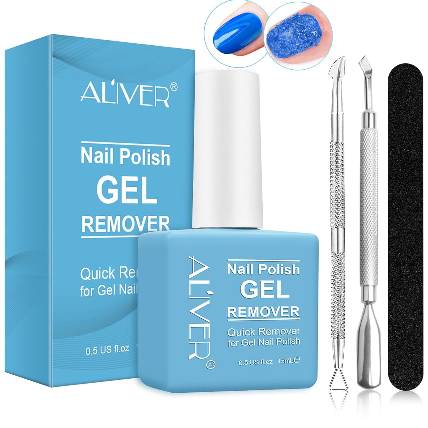 Removedor de esmalte de uñas de gel, removedor de esmalte de uñas para uñas de gel con 1 empujador de cutículas, raspador de uñas y barra de fregar,