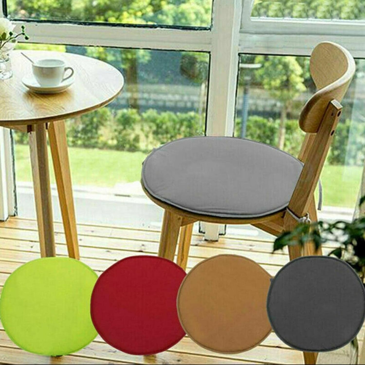 Juego de 4 cojines para sillas de interior y exterior, cojines de asiento redondos con lazos, cojines redondos para sillas de comedor, cojines de